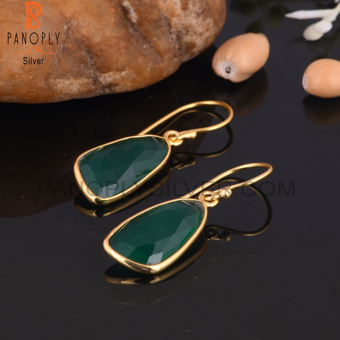 Green Onyx 18K Gold Plated Rough Row Earrings
