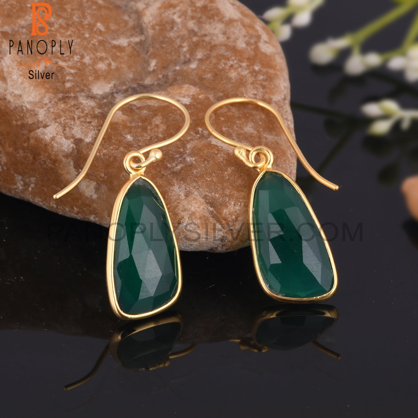 Green Onyx 18K Gold Plated Rough Row Earrings