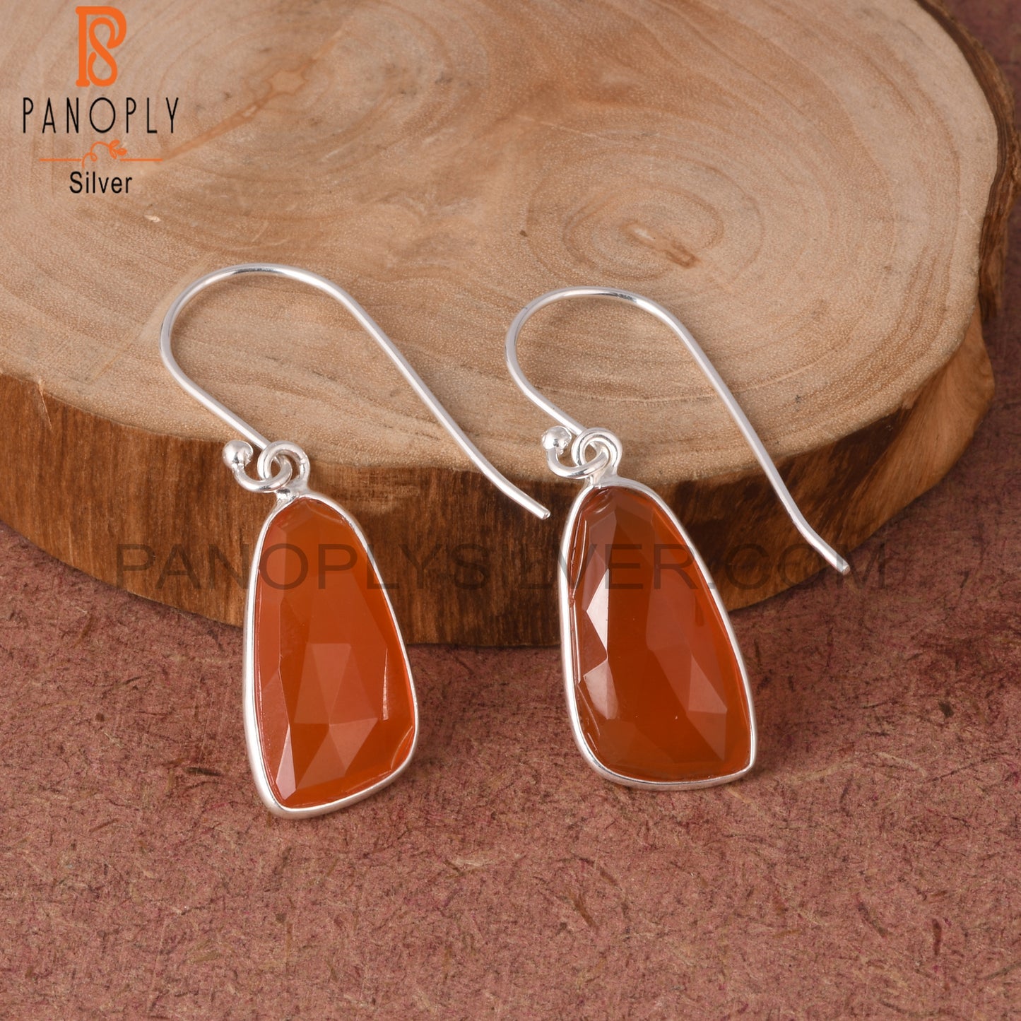 Red Onyx Silver Plated Row Earrings