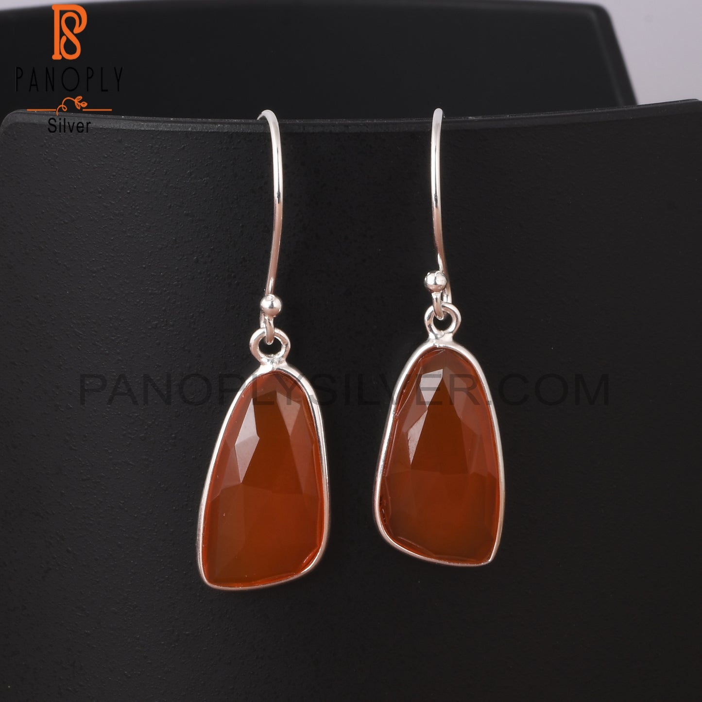 Red Onyx Silver Plated Row Earrings