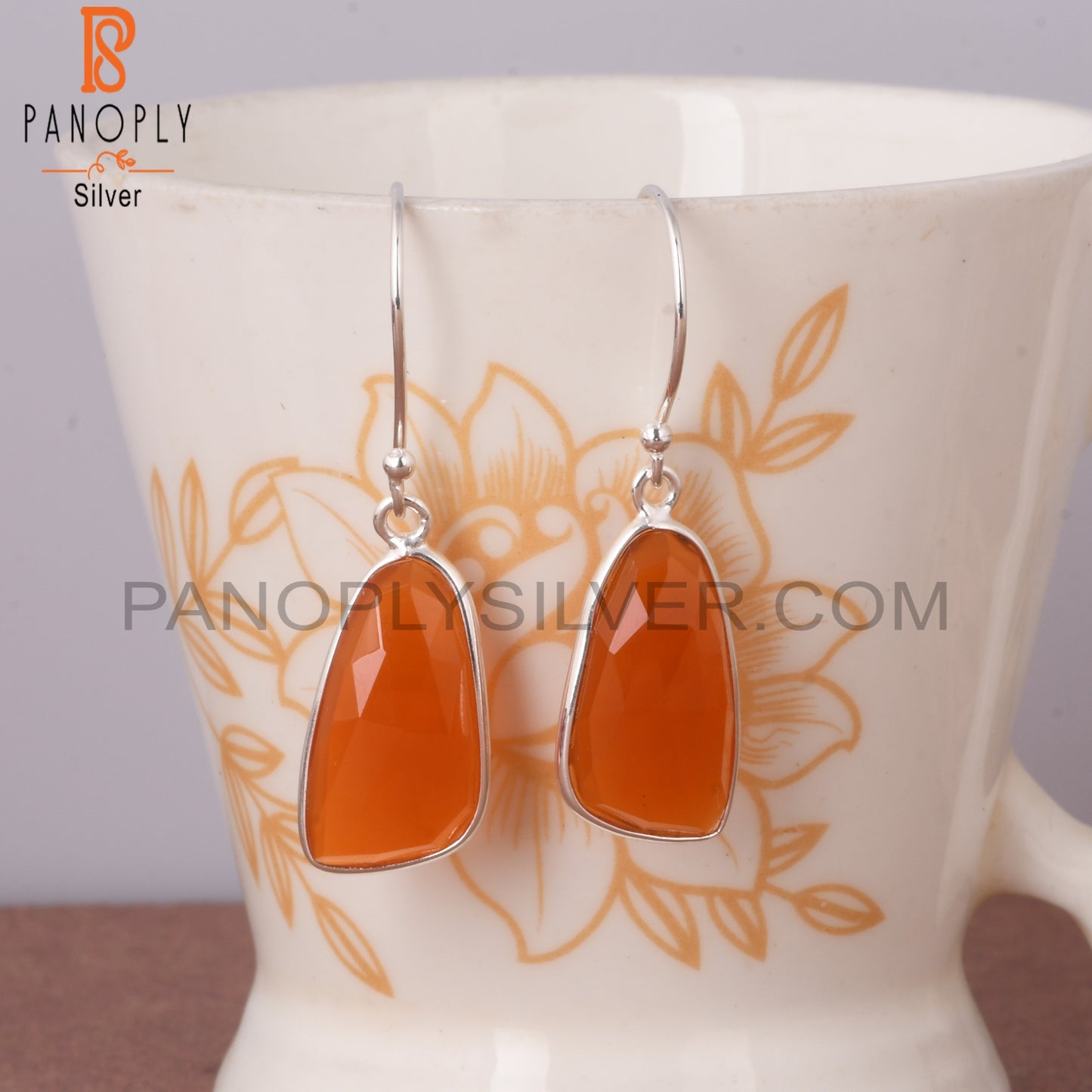 Red Onyx Silver Plated Row Earrings