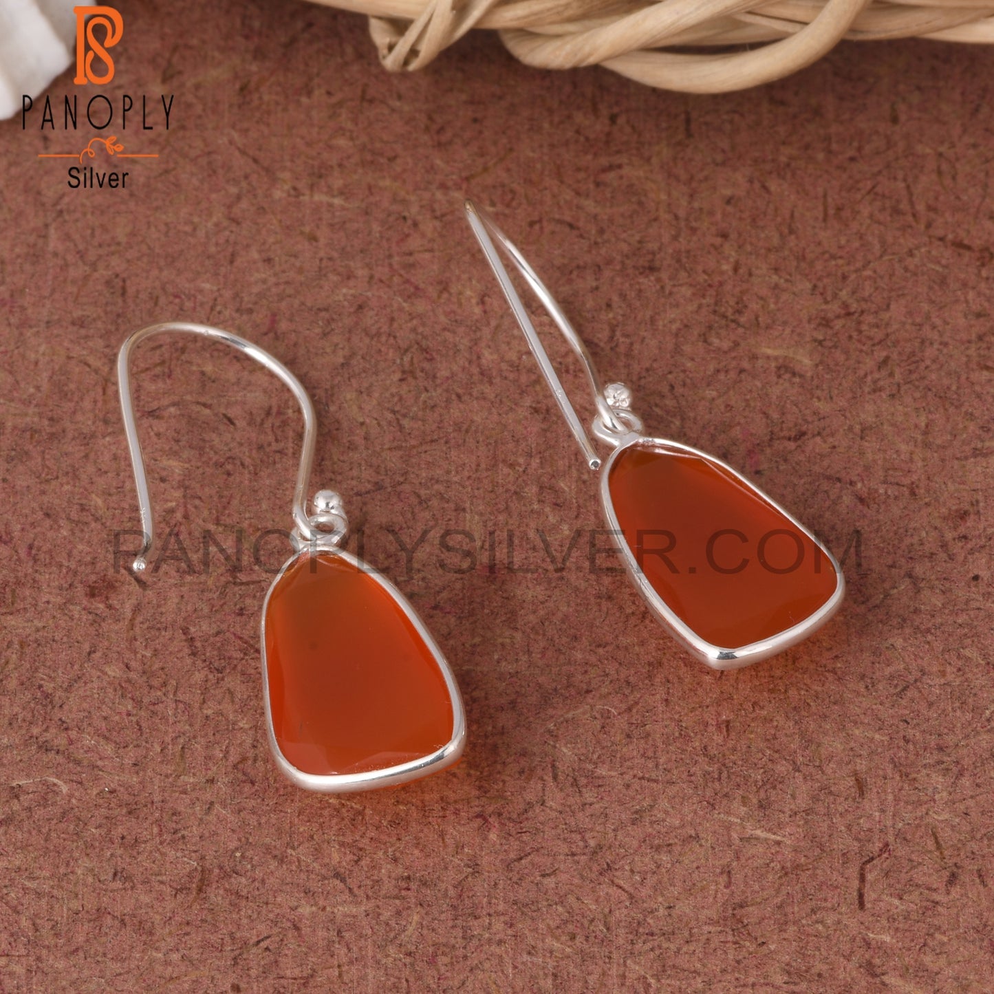 Red Onyx Silver Plated Row Earrings