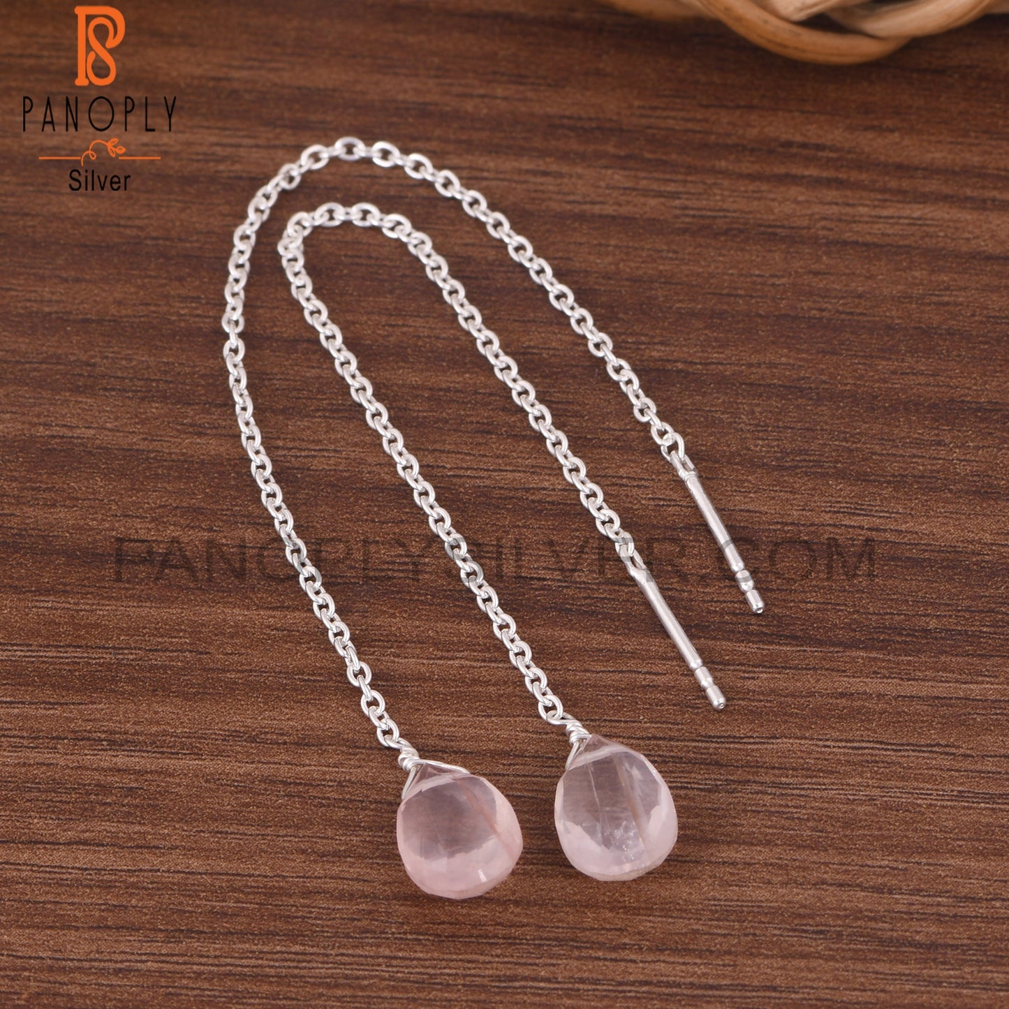 Rose Quartz 925 Quality Finding Chain Earrings