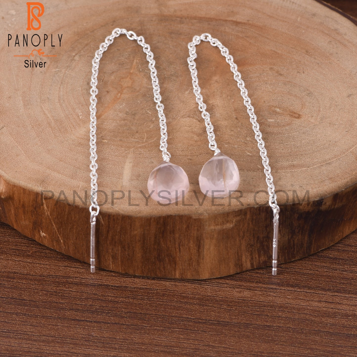 Rose Quartz 925 Quality Finding Chain Earrings