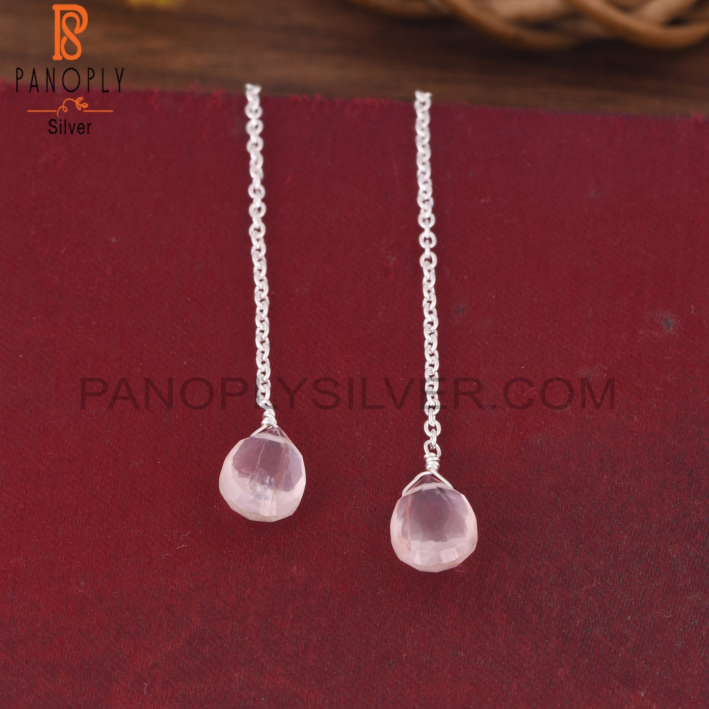 Rose Quartz 925 Quality Finding Chain Earrings