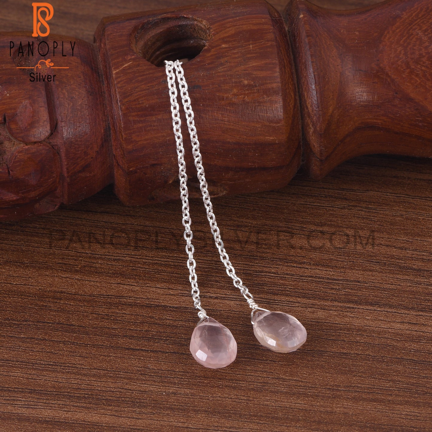 Rose Quartz 925 Quality Finding Chain Earrings