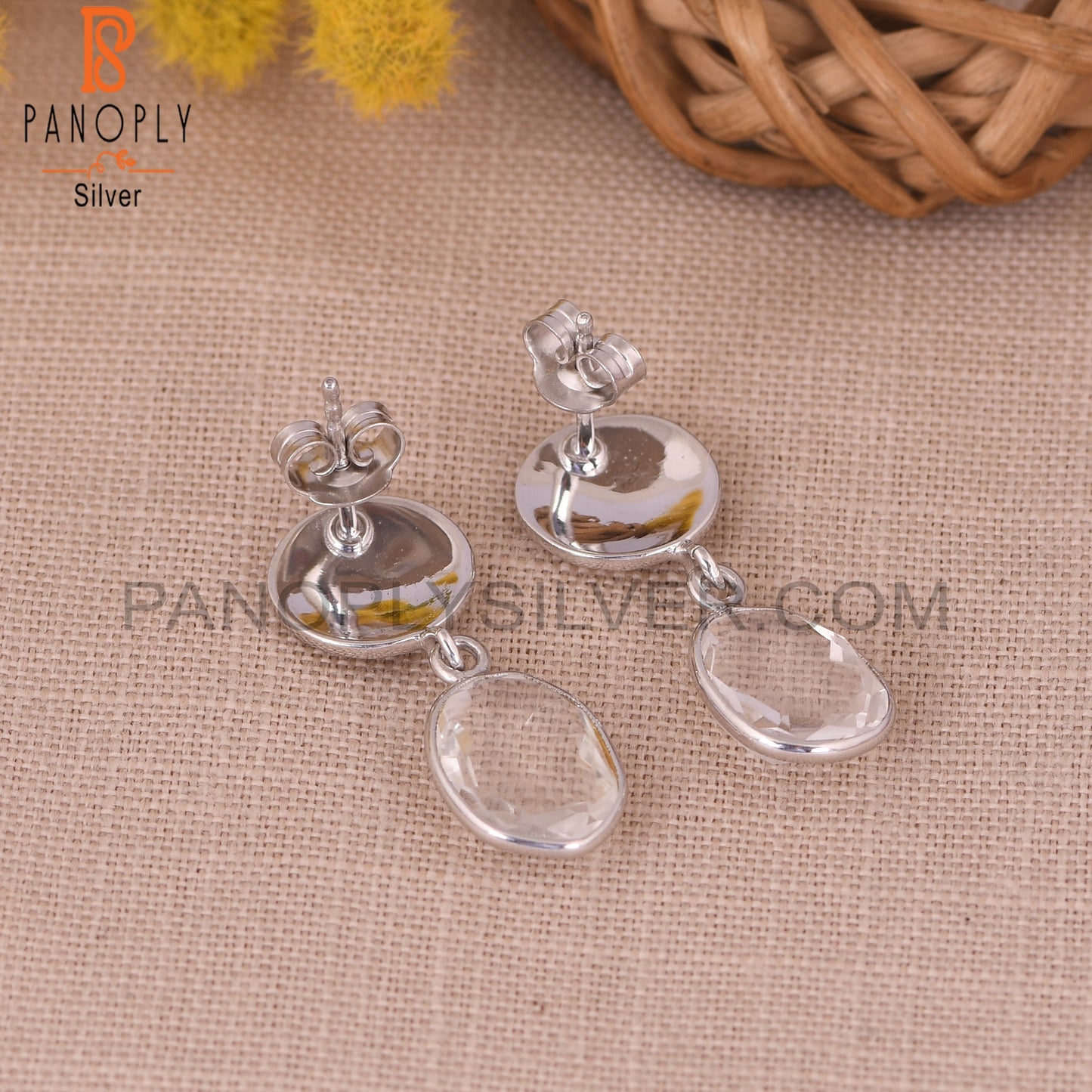 925 Crystal Quartz Hammered Disc Earrings