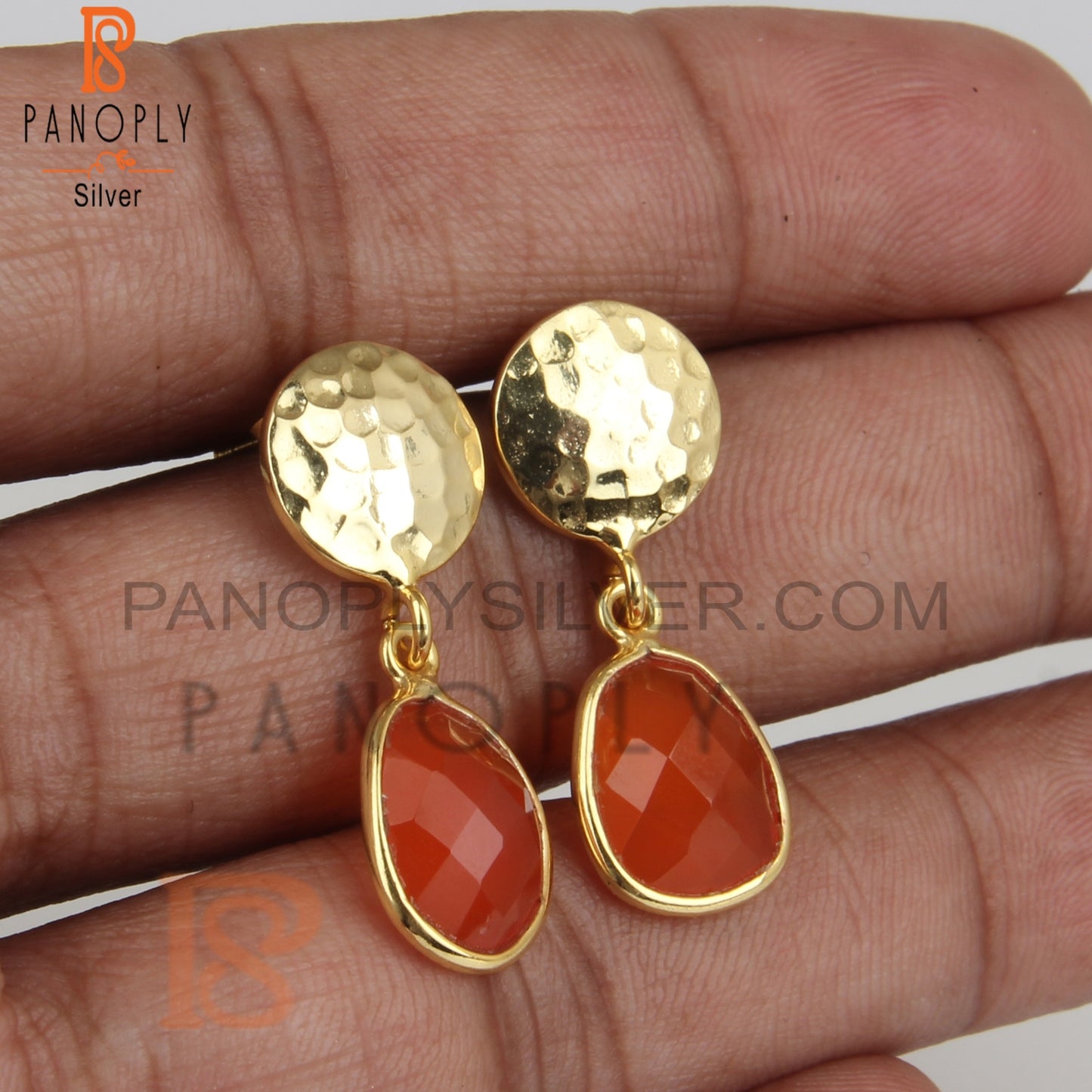 Carnelian 925 Sterling Silver Girls Gold Disc Earrings