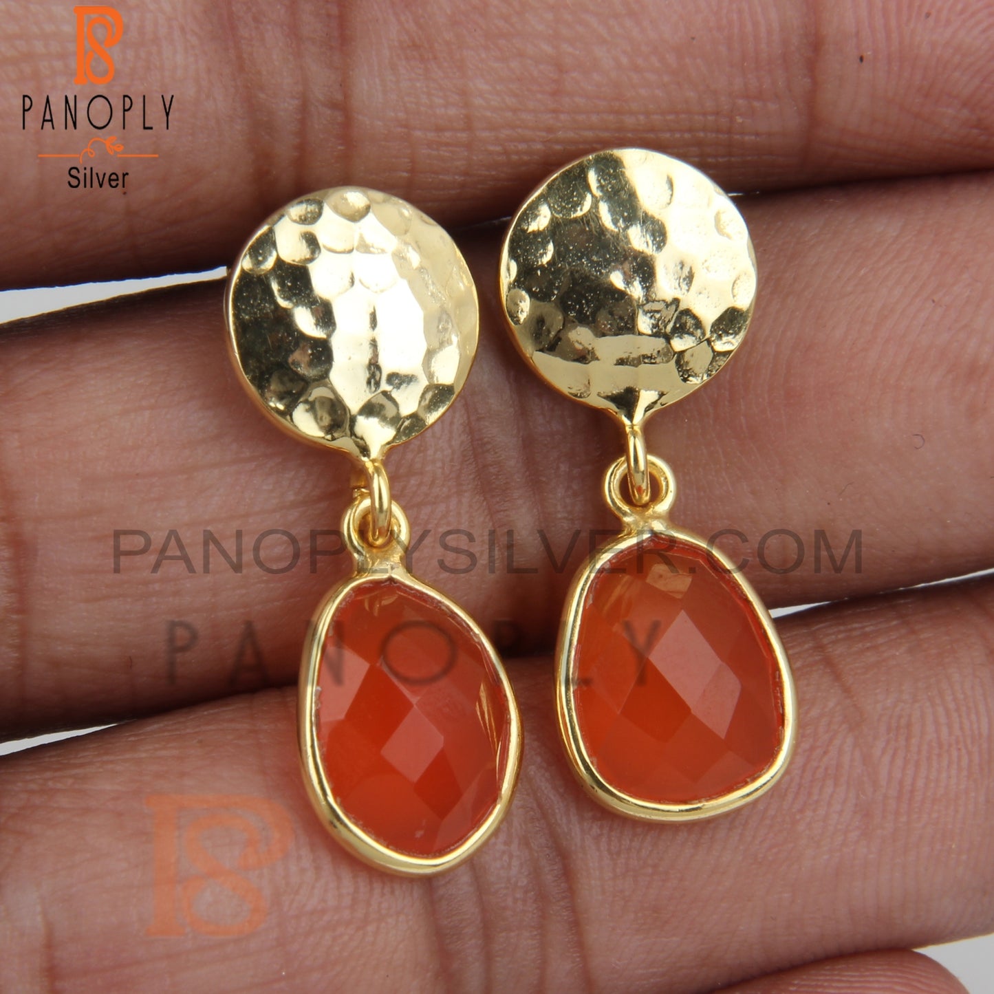 Carnelian 925 Sterling Silver Girls Gold Disc Earrings