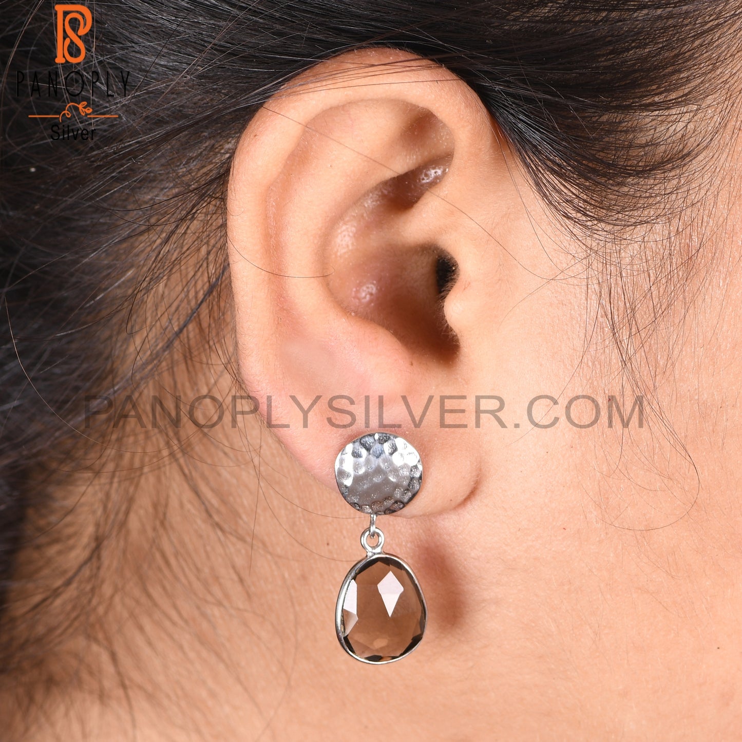 Smoky 925 Sterling Silver Quartz Disc Earrings