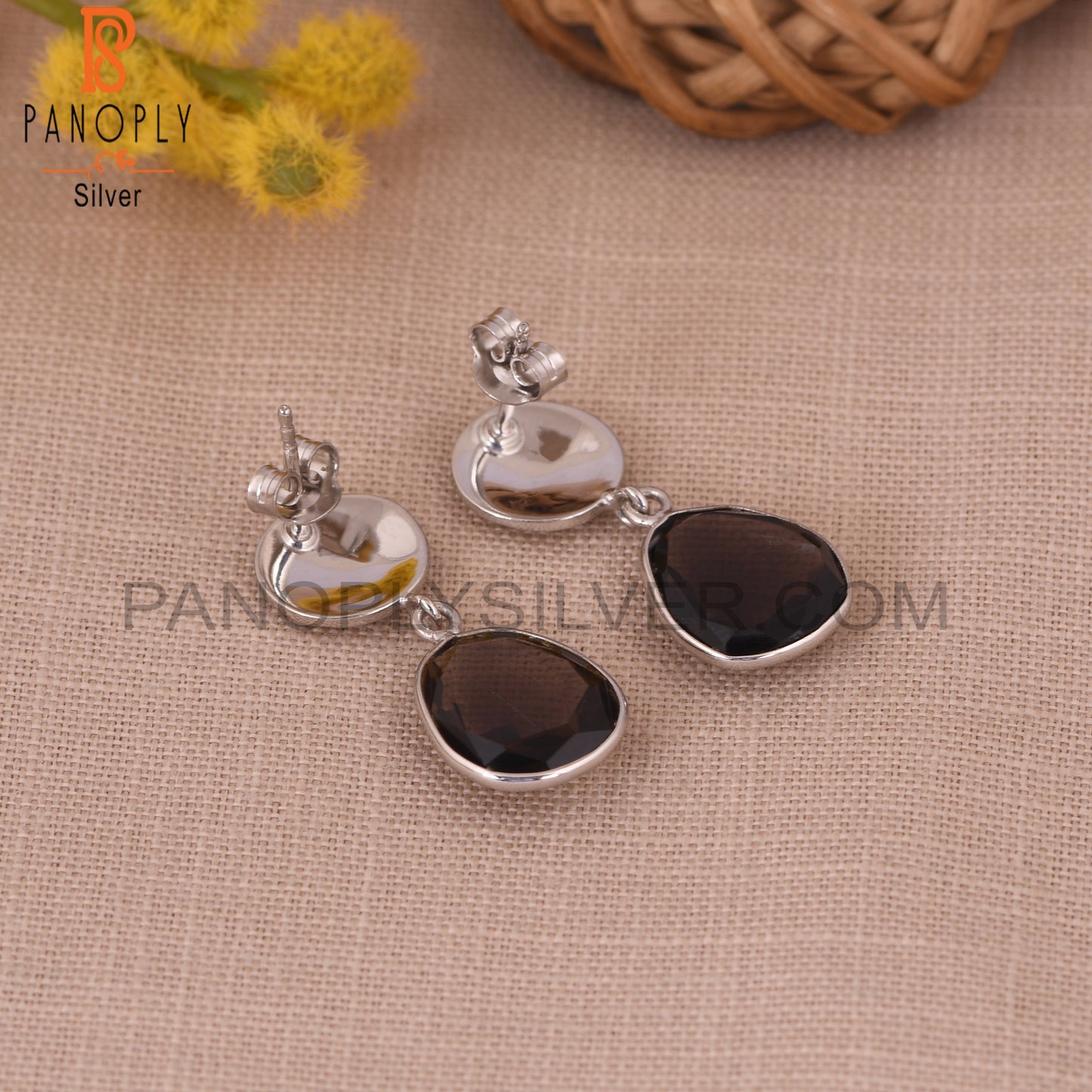 Smoky 925 Sterling Silver Quartz Disc Earrings