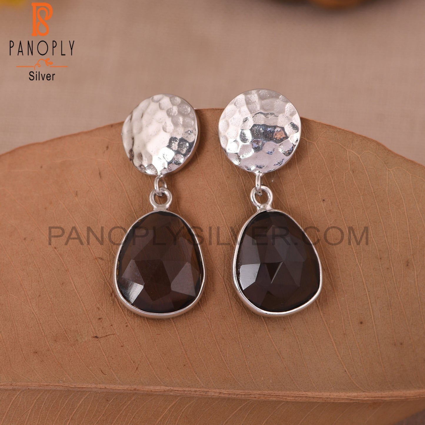 Smoky 925 Sterling Silver Quartz Disc Earrings