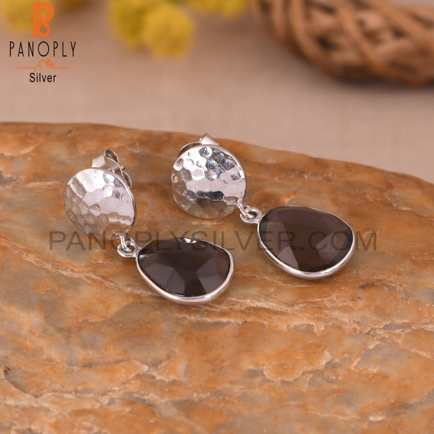 Smoky 925 Sterling Silver Quartz Disc Earrings