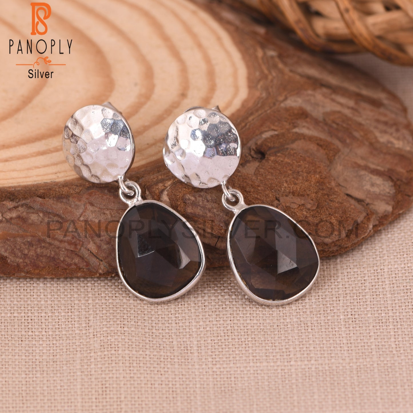 Smoky 925 Sterling Silver Quartz Disc Earrings