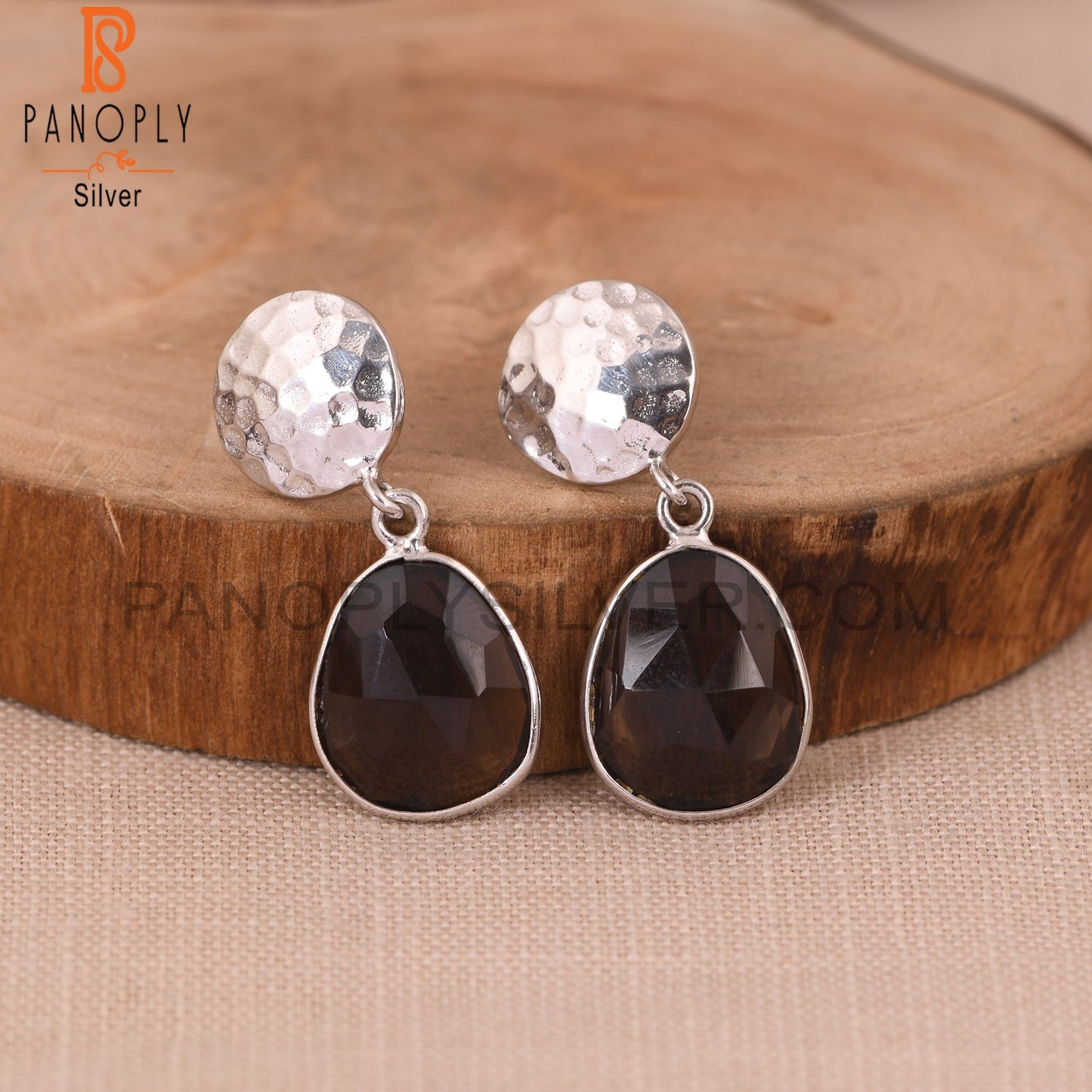 Smoky 925 Sterling Silver Quartz Disc Earrings