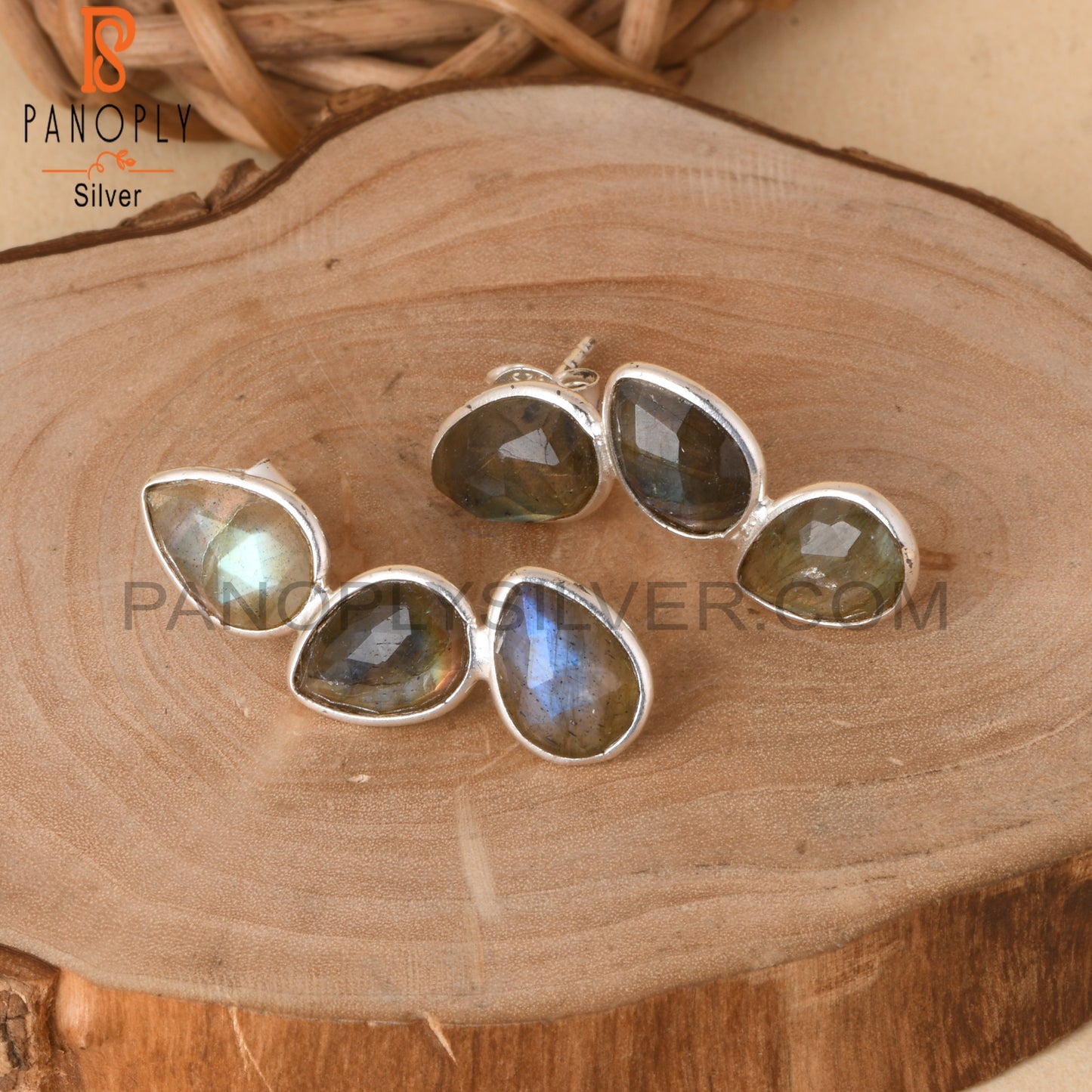 Briolette Cut Labradorite Gem 925 Silver Drop Earrings