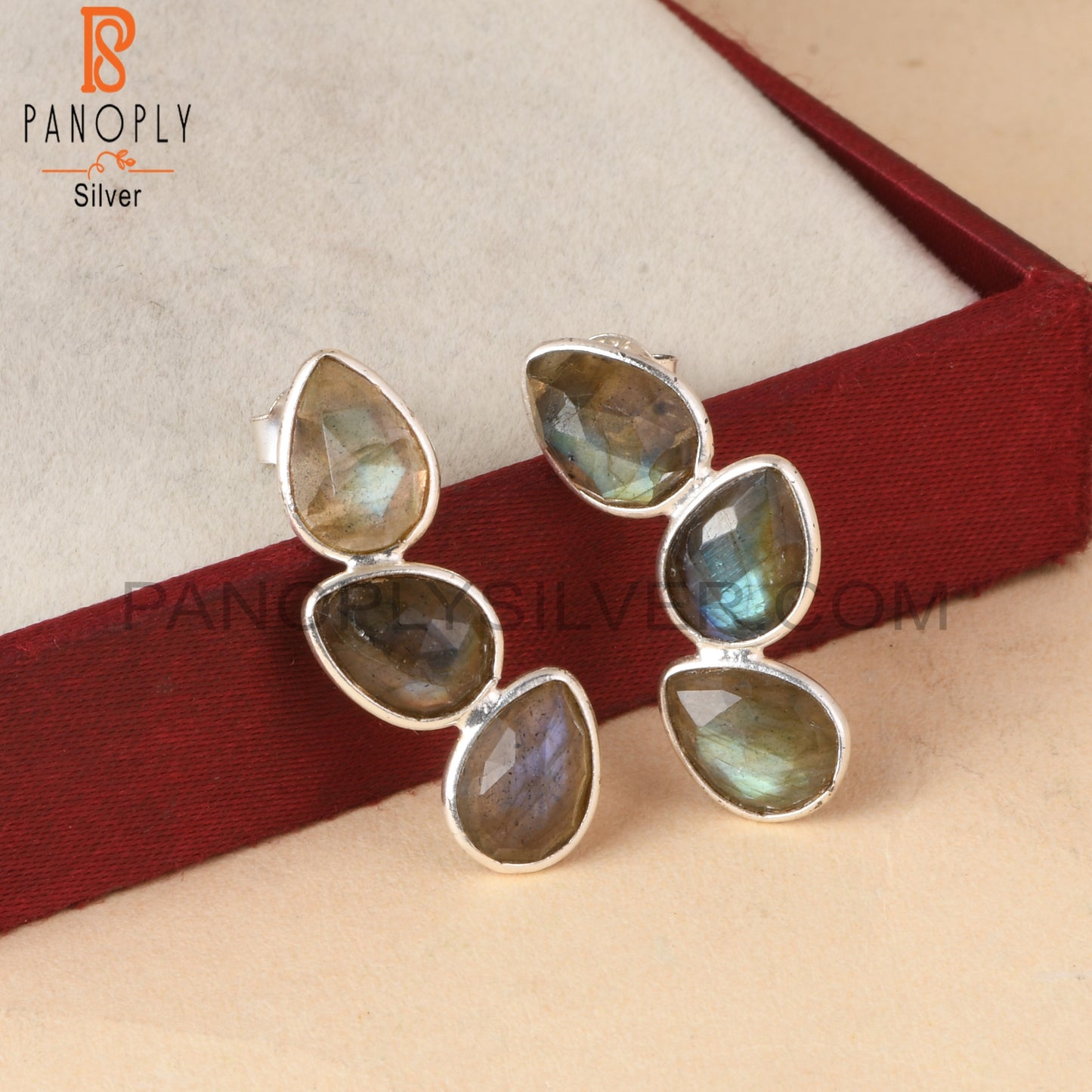 Briolette Cut Labradorite Gem 925 Silver Drop Earrings