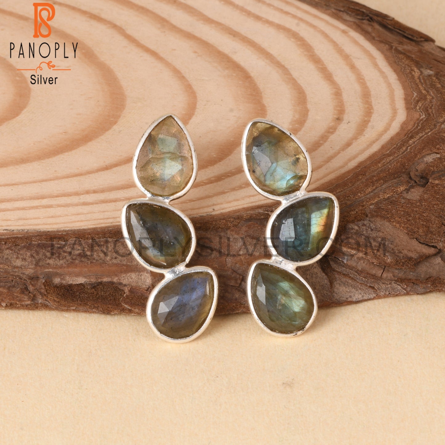 Briolette Cut Labradorite Gem 925 Silver Drop Earrings
