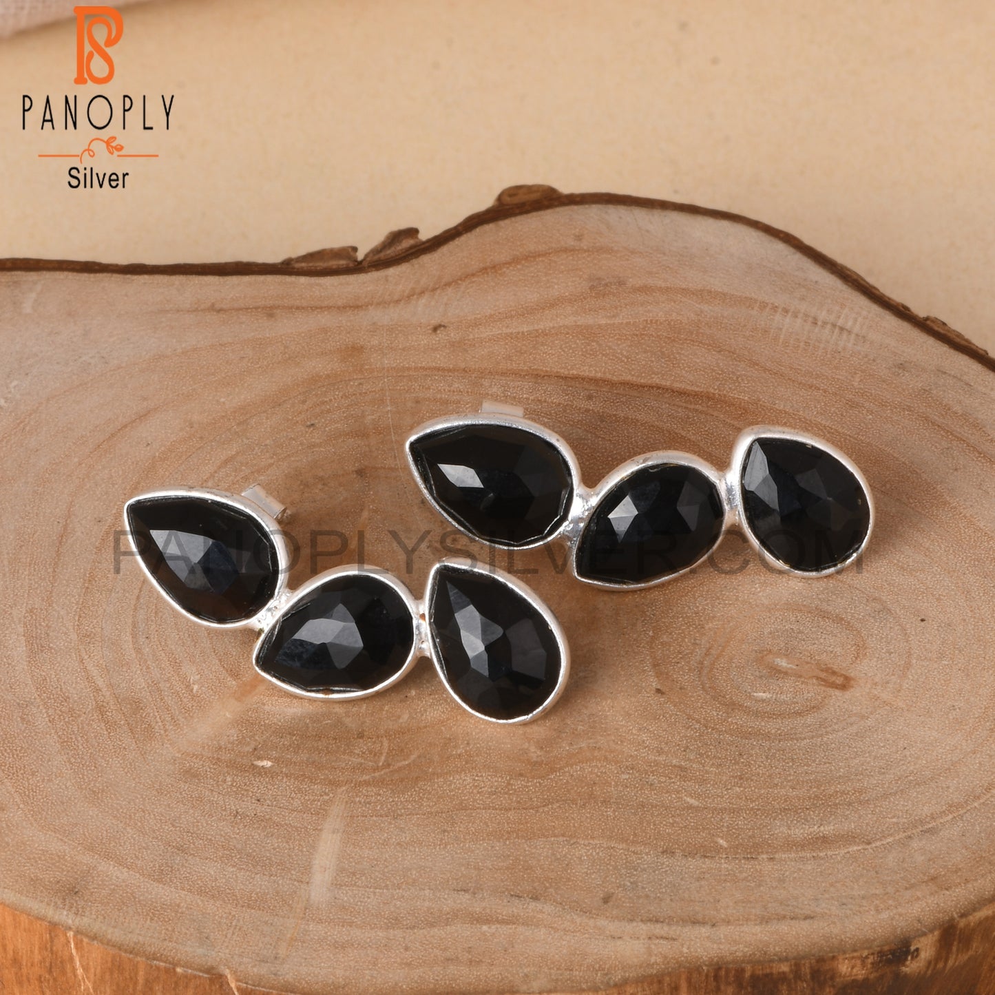 Cenuine Black Onyx Briolette Cut 3 Stone Earrings