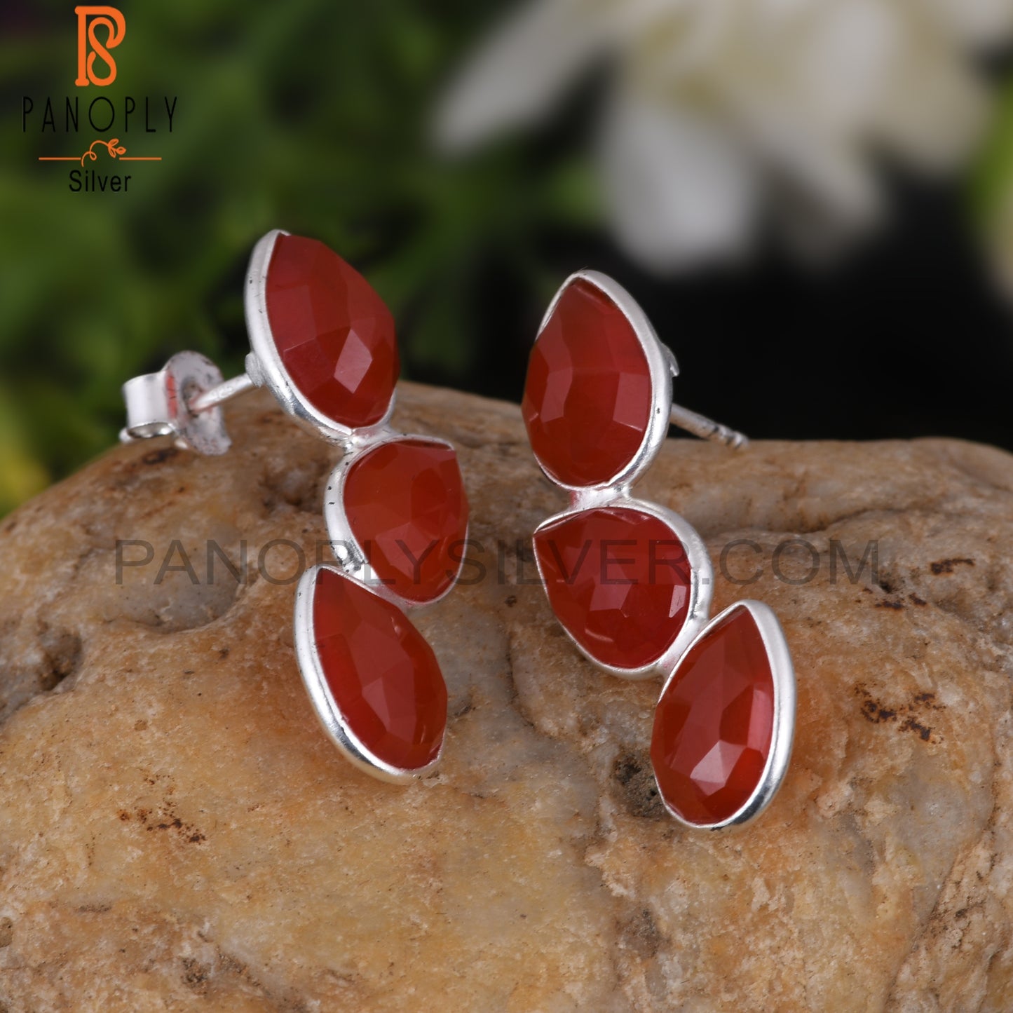 Red Onyx Leaf Earrings For Girls