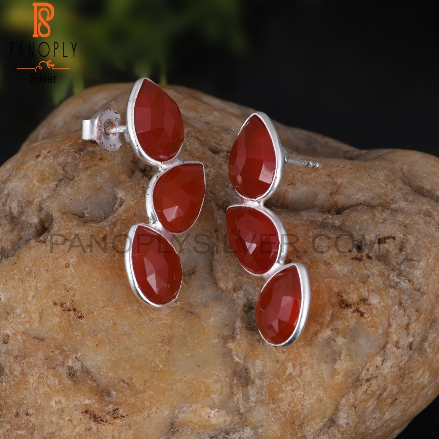 Red Onyx Leaf Earrings For Girls