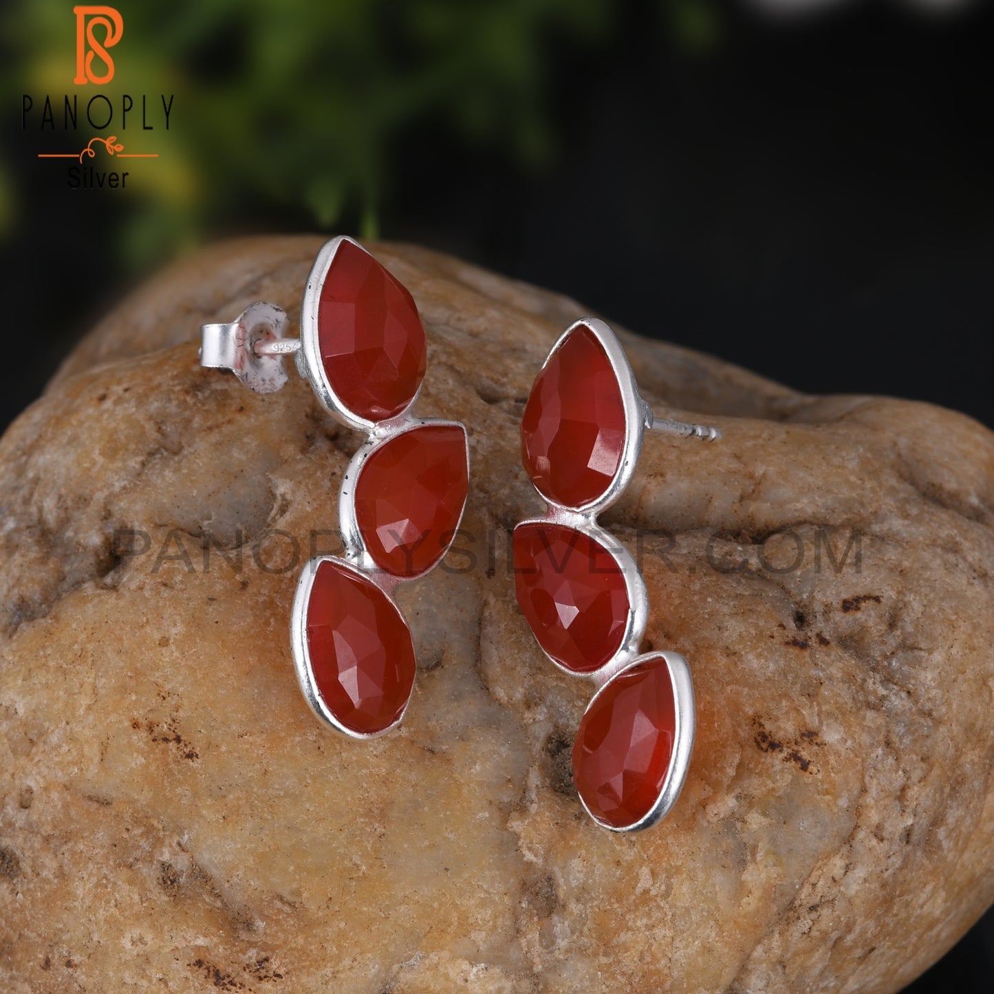 Red Onyx Leaf Earrings For Girls