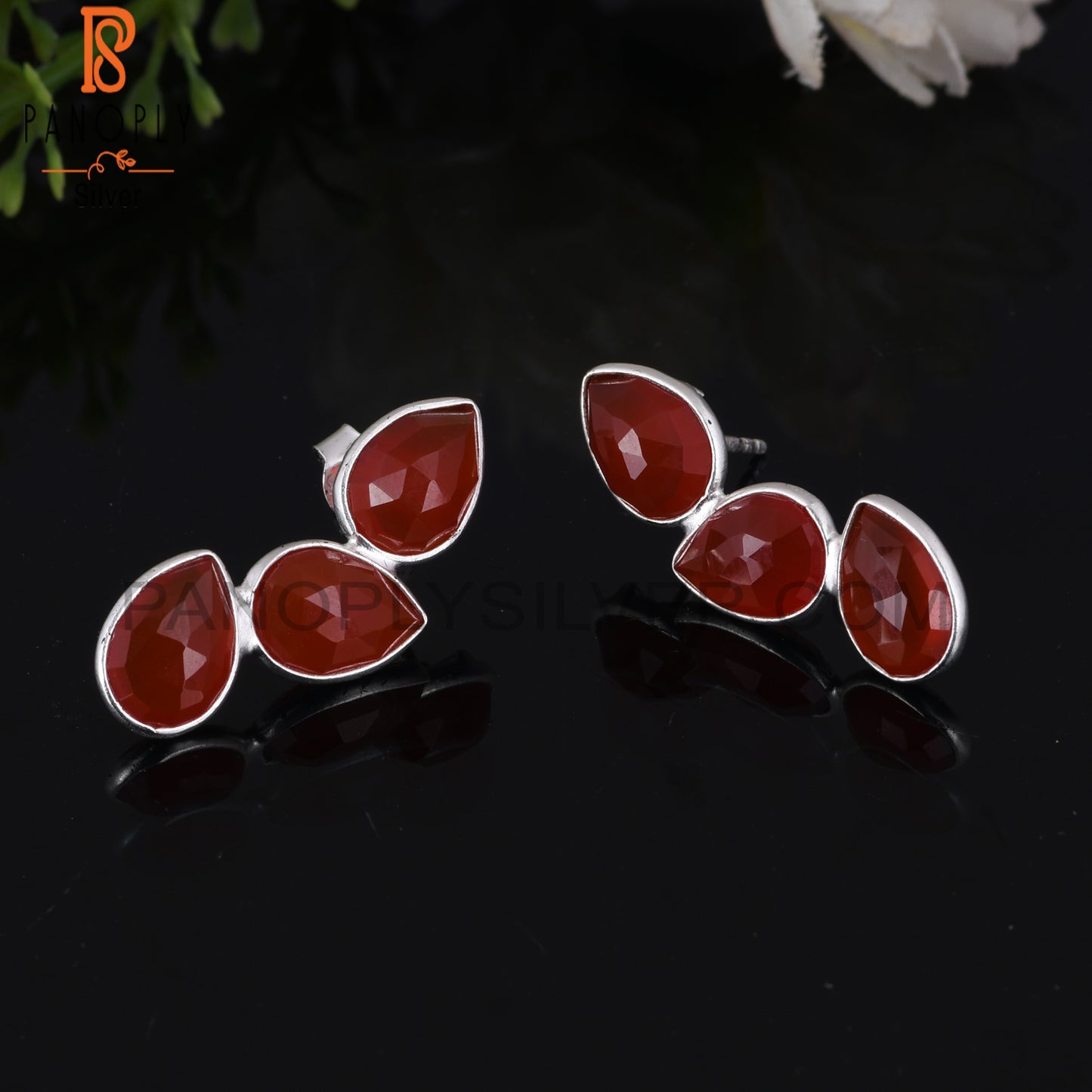 Red Onyx Leaf Earrings For Girls