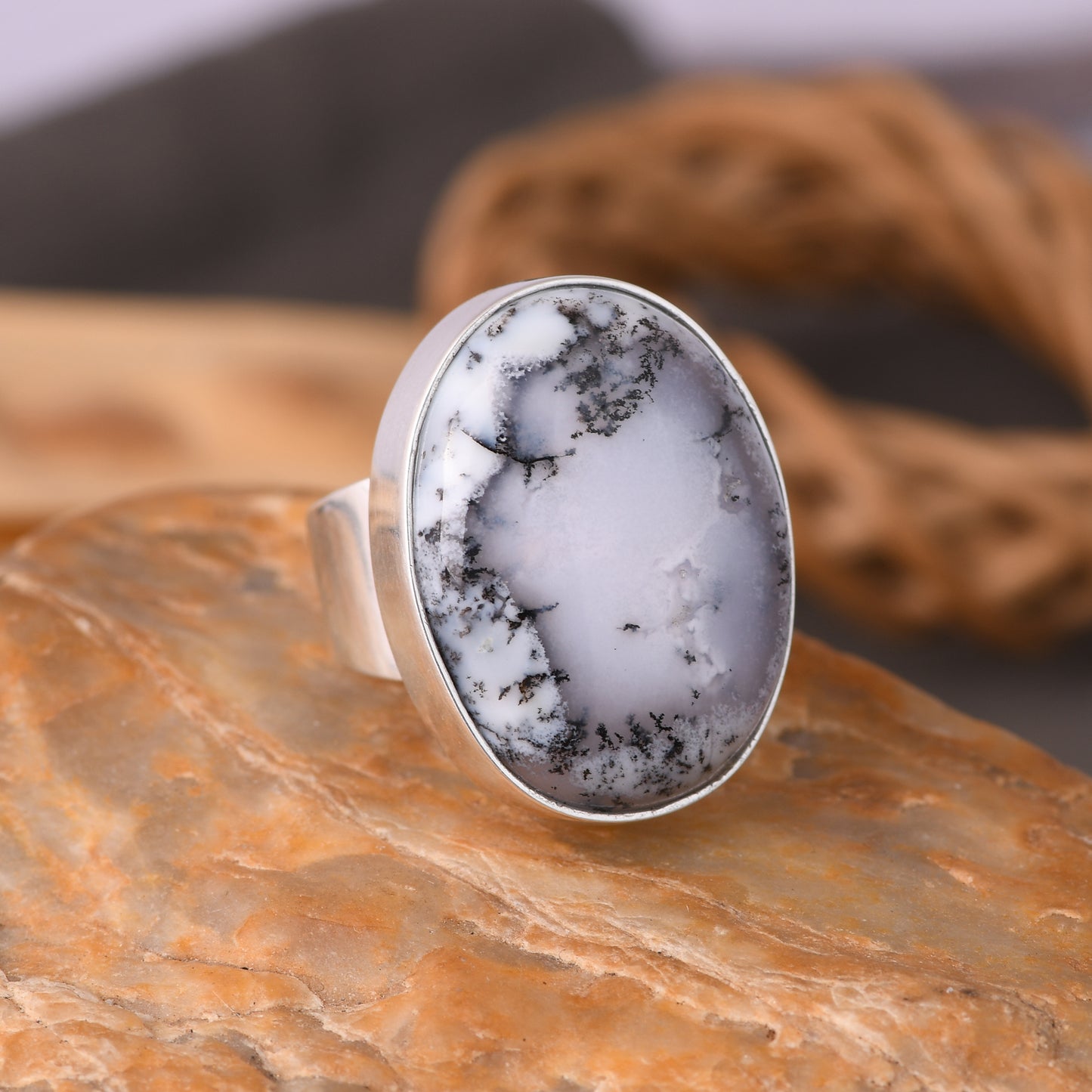 Dendritic Opal 925 Sterling Silver Ring Ring
