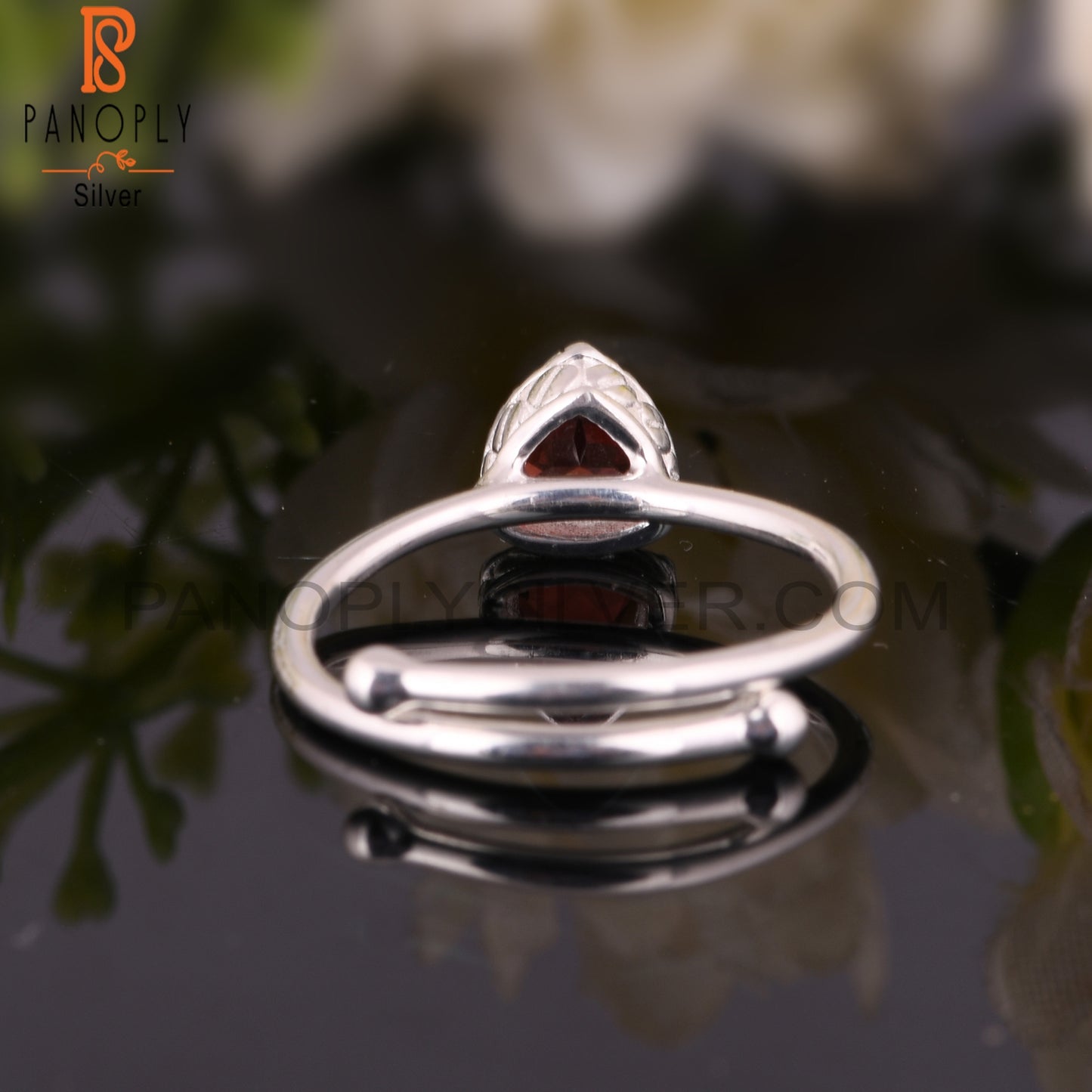 Garnet Trillion Shape 925 Sterling Silver Ring