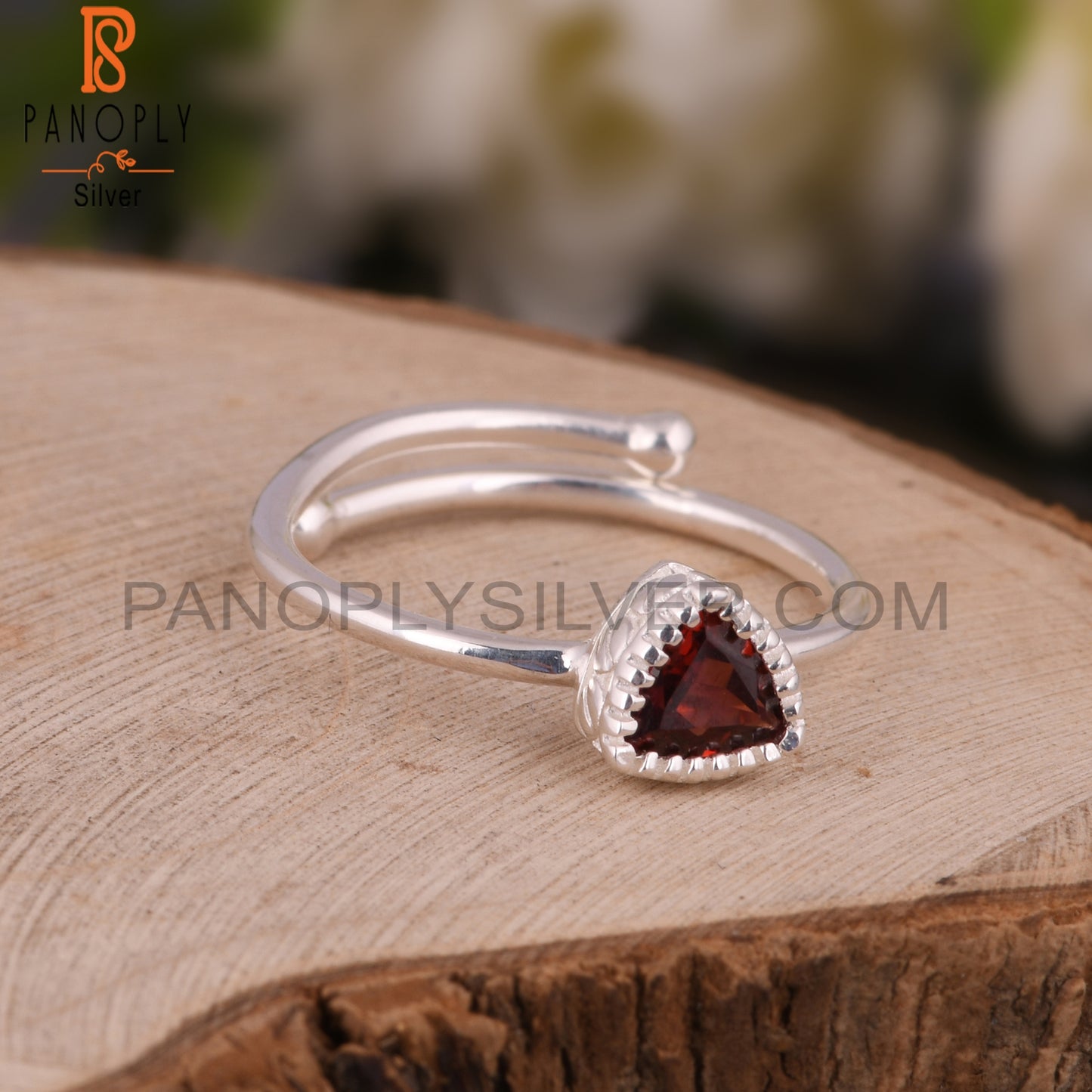 Garnet Trillion Shape 925 Sterling Silver Ring