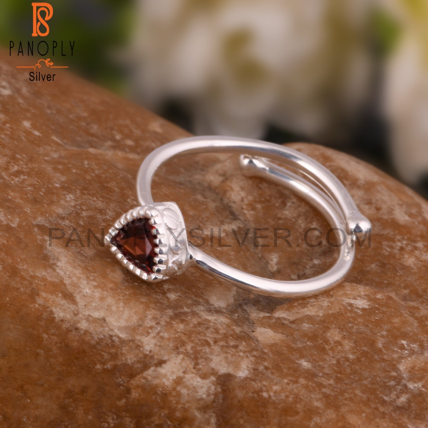 Garnet Trillion Shape 925 Sterling Silver Ring