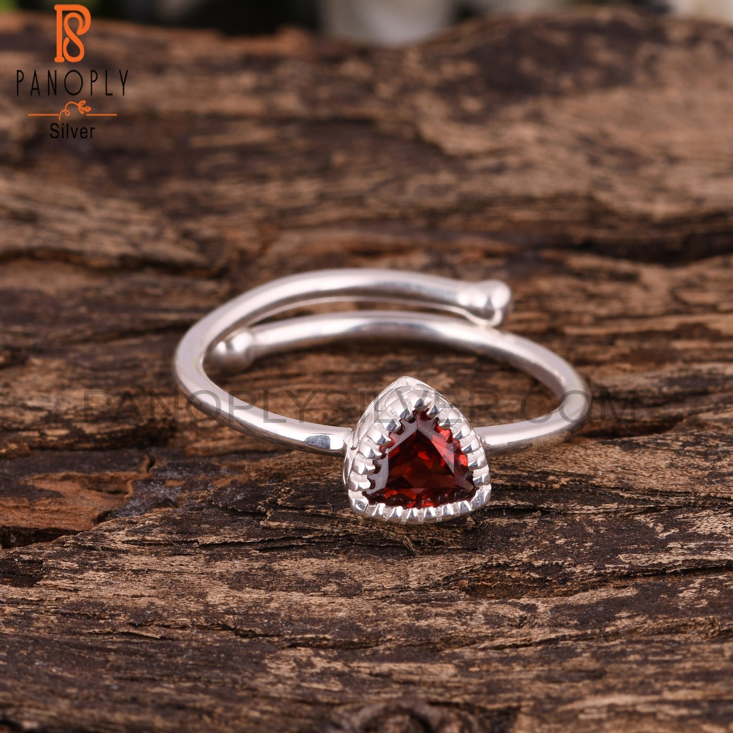 Garnet Trillion Shape 925 Sterling Silver Ring
