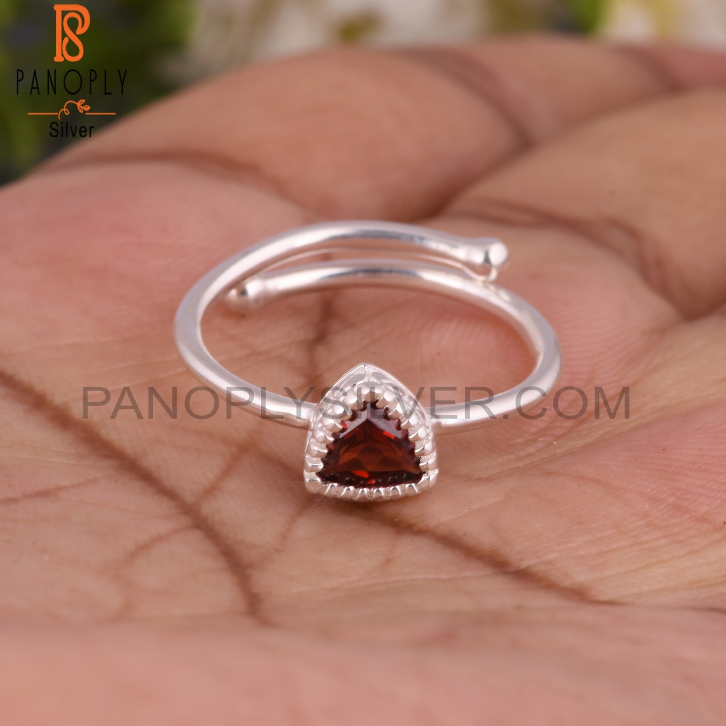 Garnet Trillion Shape 925 Sterling Silver Ring