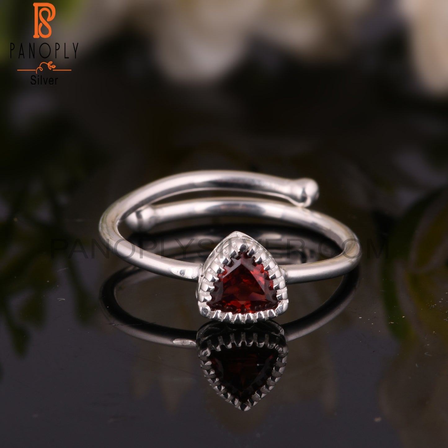 Garnet Trillion Shape 925 Sterling Silver Ring