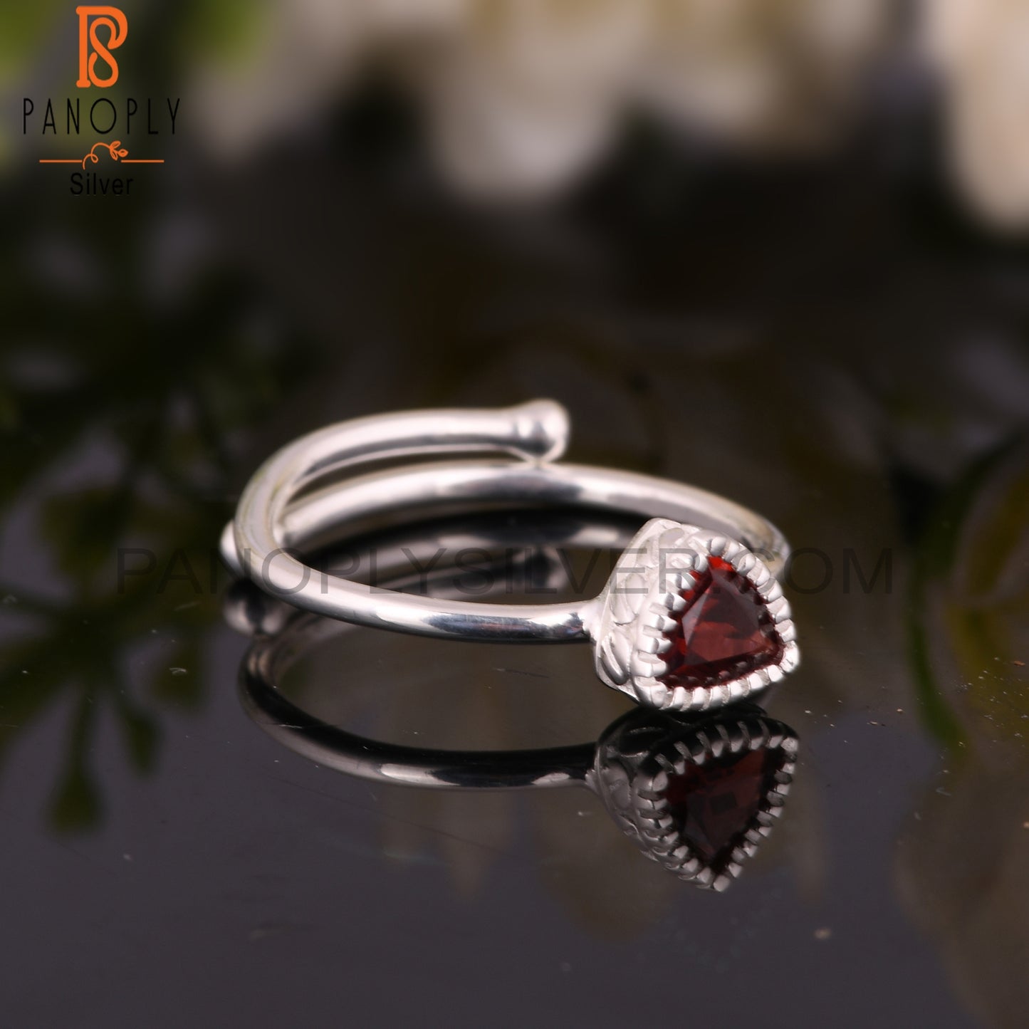 Garnet Trillion Shape 925 Sterling Silver Ring