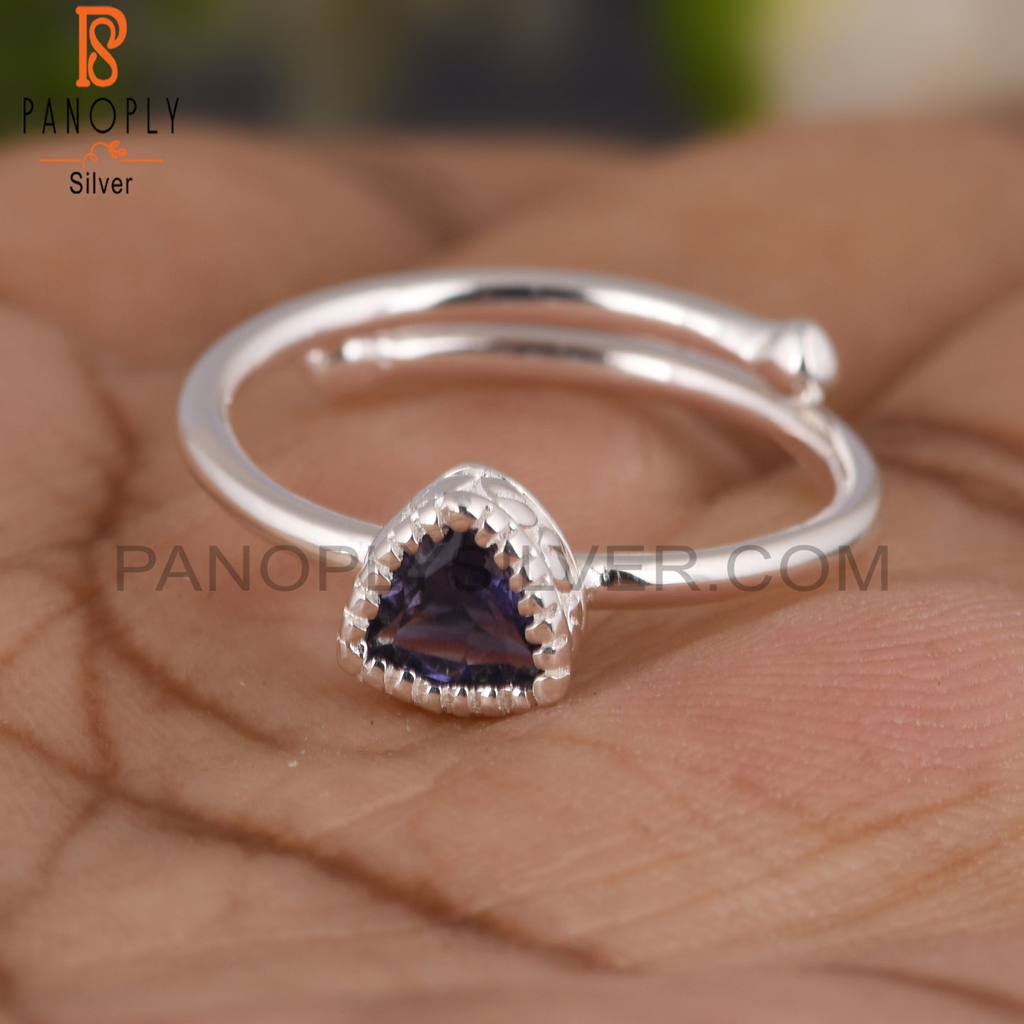 Classic Iolite Trillion Shape 925 Sterling Silver Ring