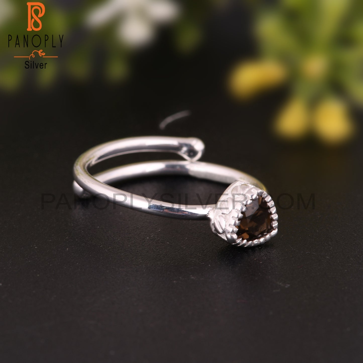 Smoky Trillion Shape 925 Sterling Silver Ring