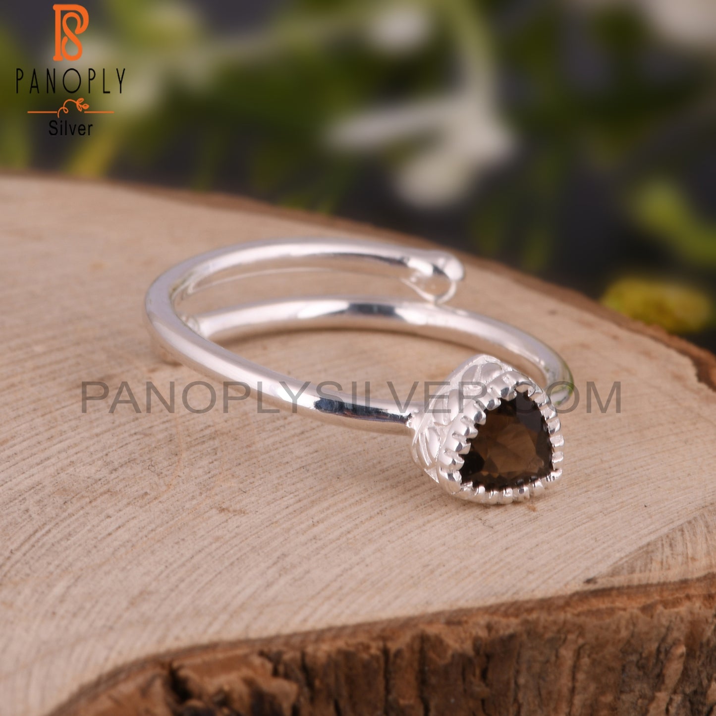 Smoky Trillion Shape 925 Sterling Silver Ring