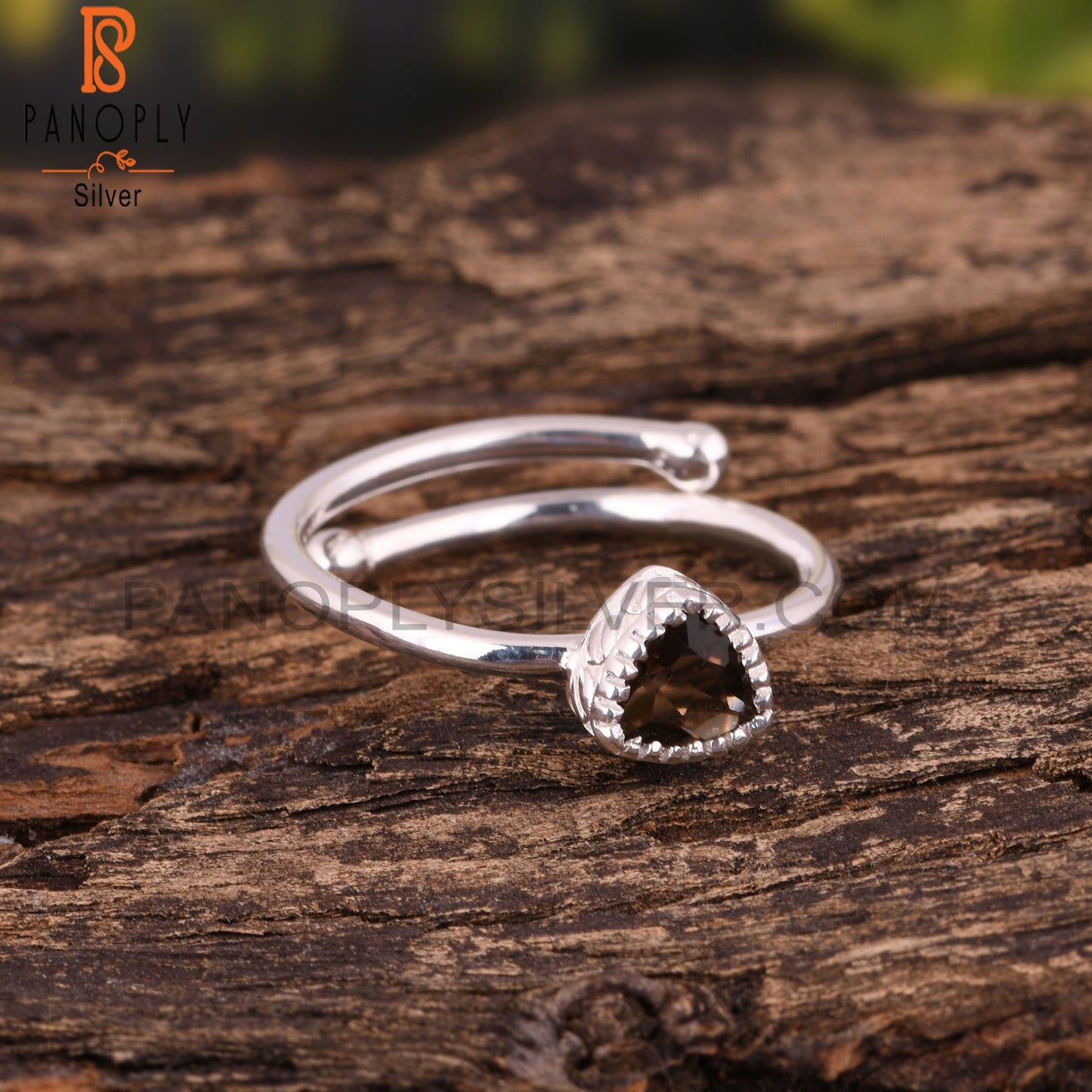 Smoky Trillion Shape 925 Sterling Silver Ring