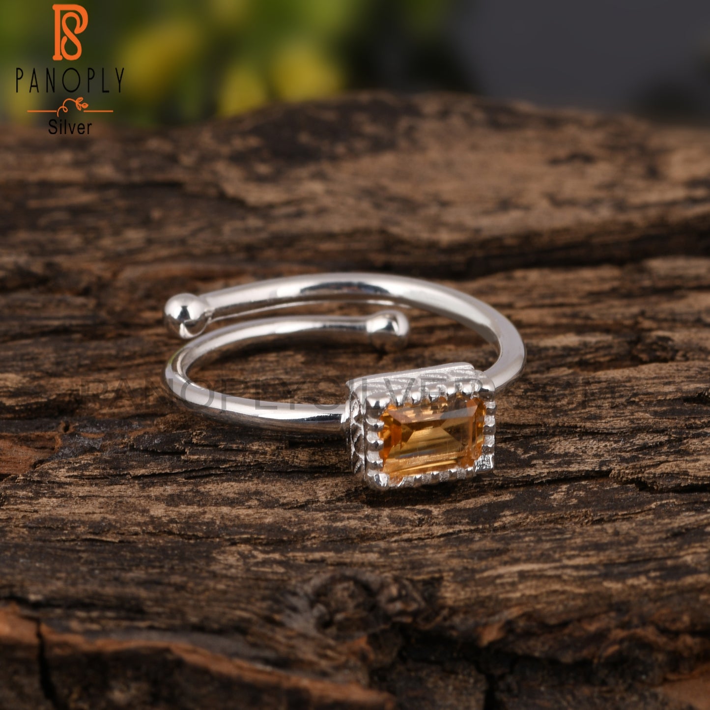 Citrine Beguette Shape 925 Sterling Silver Ring