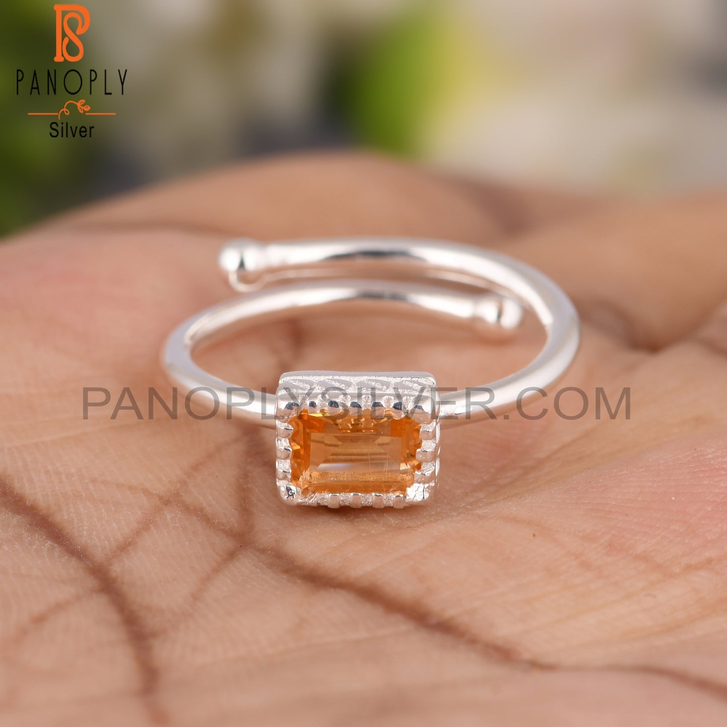 Citrine Beguette Shape 925 Sterling Silver Ring