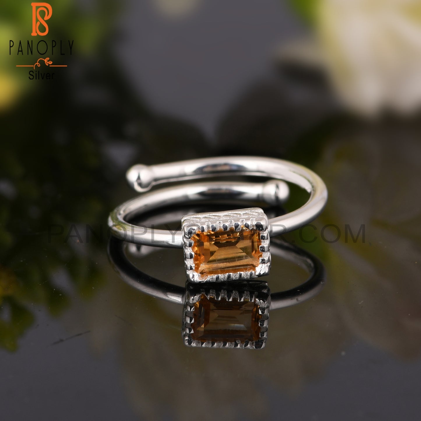 Citrine Beguette Shape 925 Sterling Silver Ring