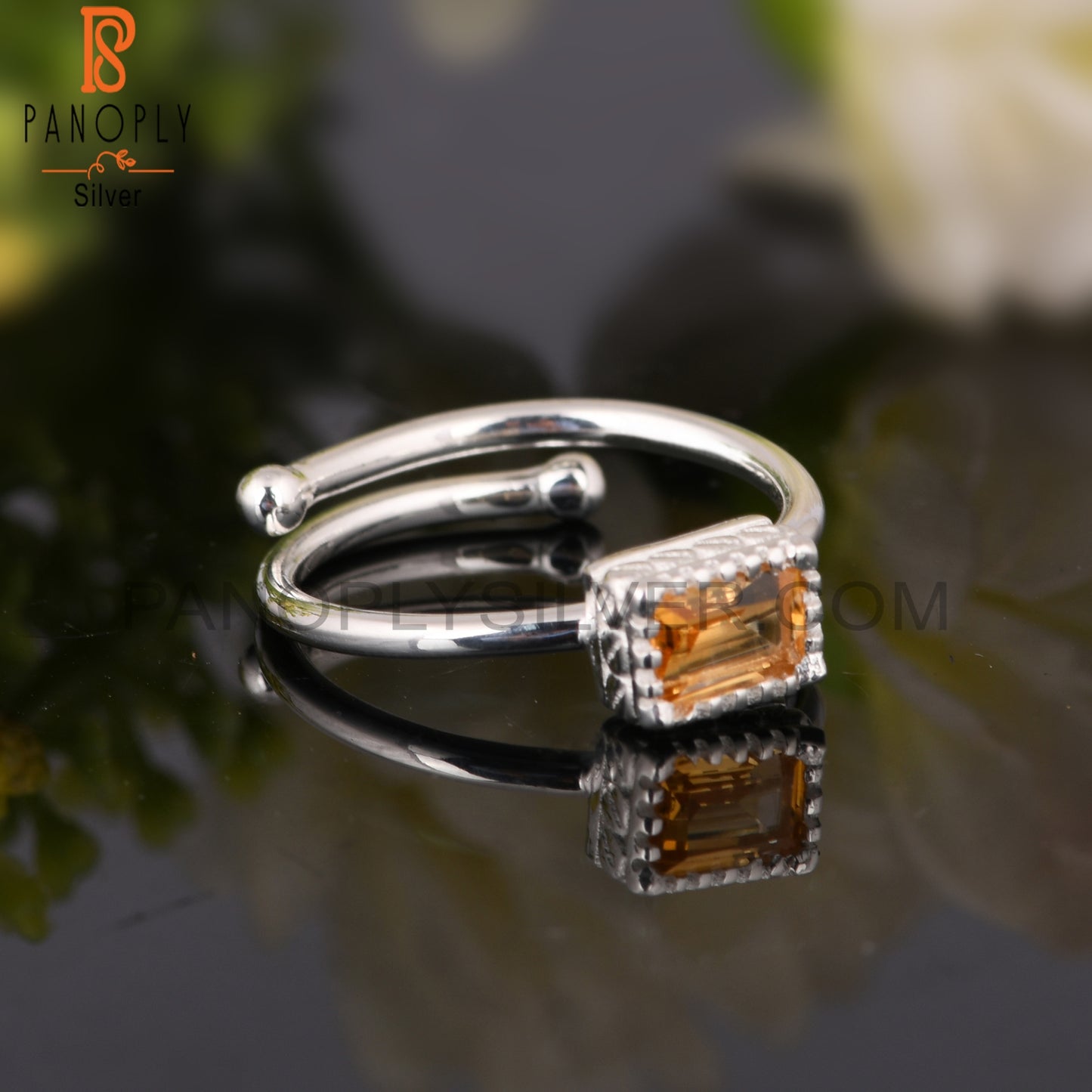 Citrine Beguette Shape 925 Sterling Silver Ring