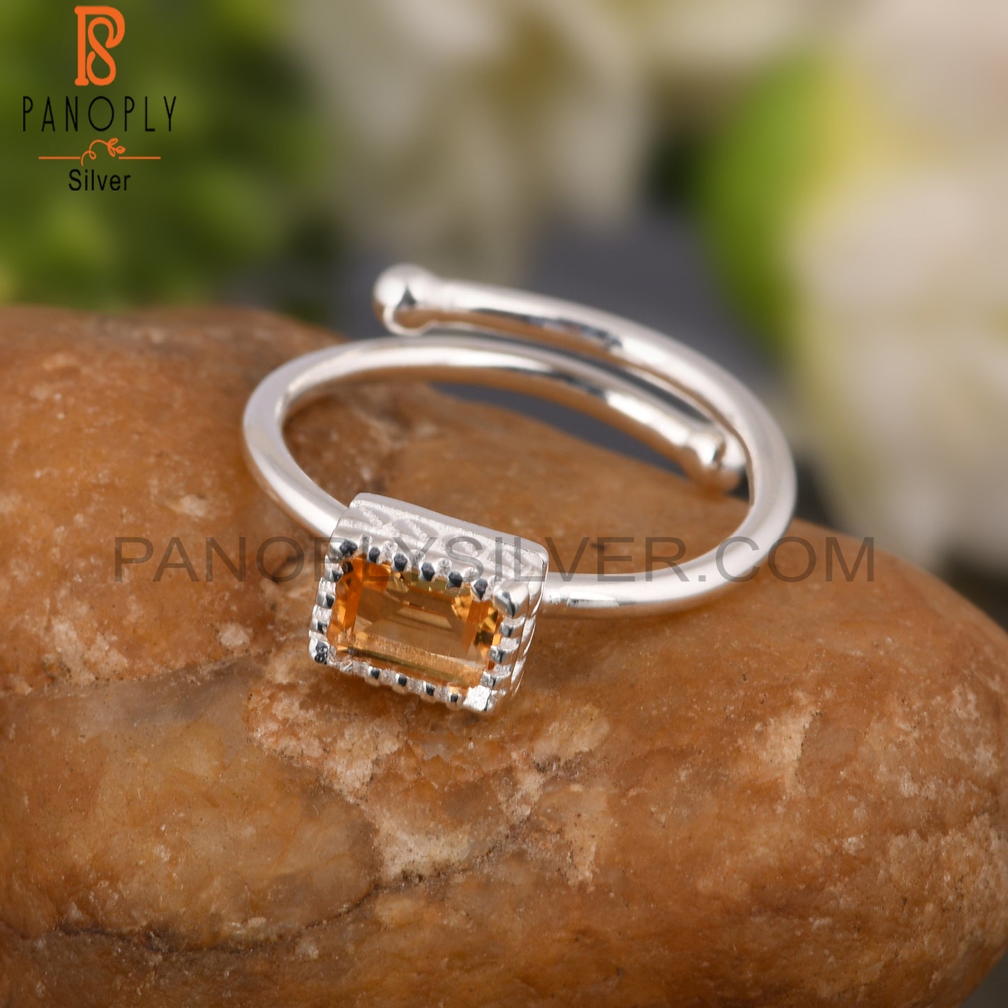 Citrine Beguette Shape 925 Sterling Silver Ring