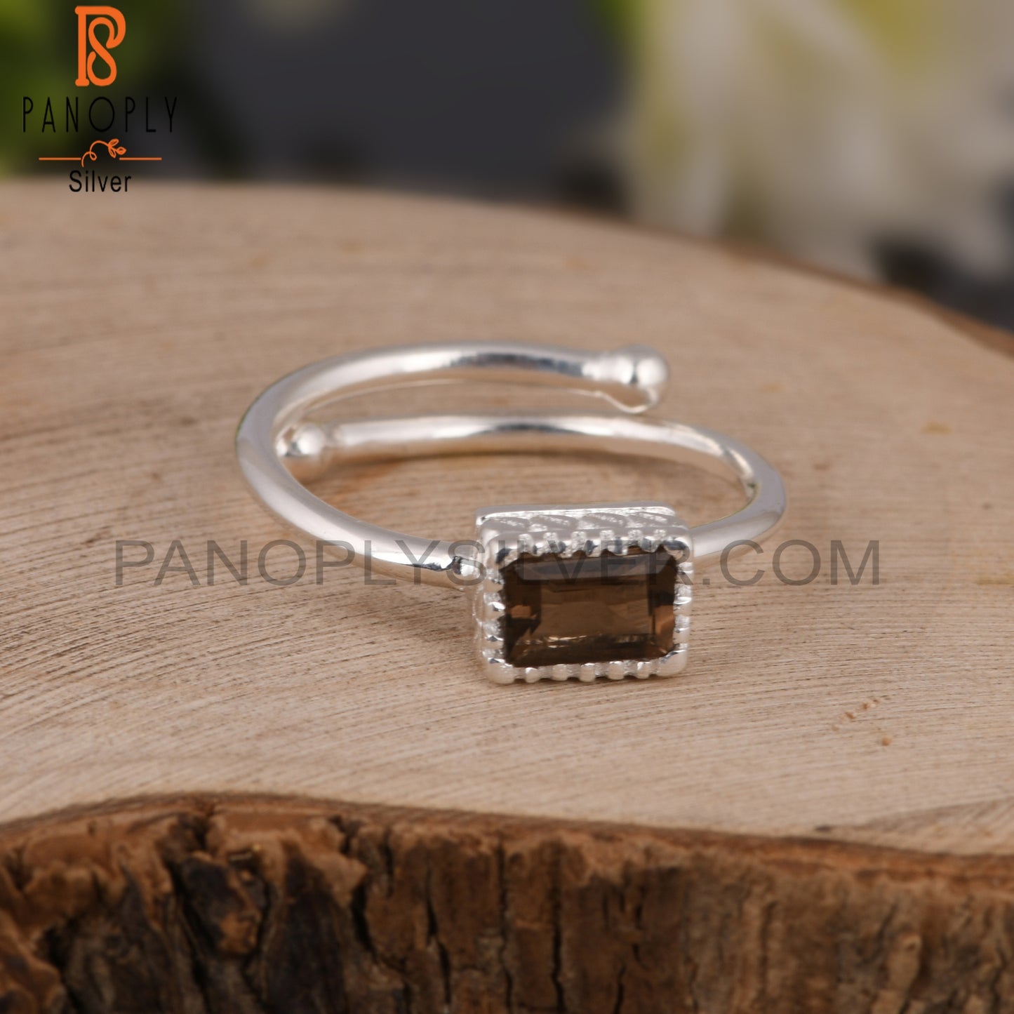 Smoky Beguette Shape 925 Sterling Silver Ring