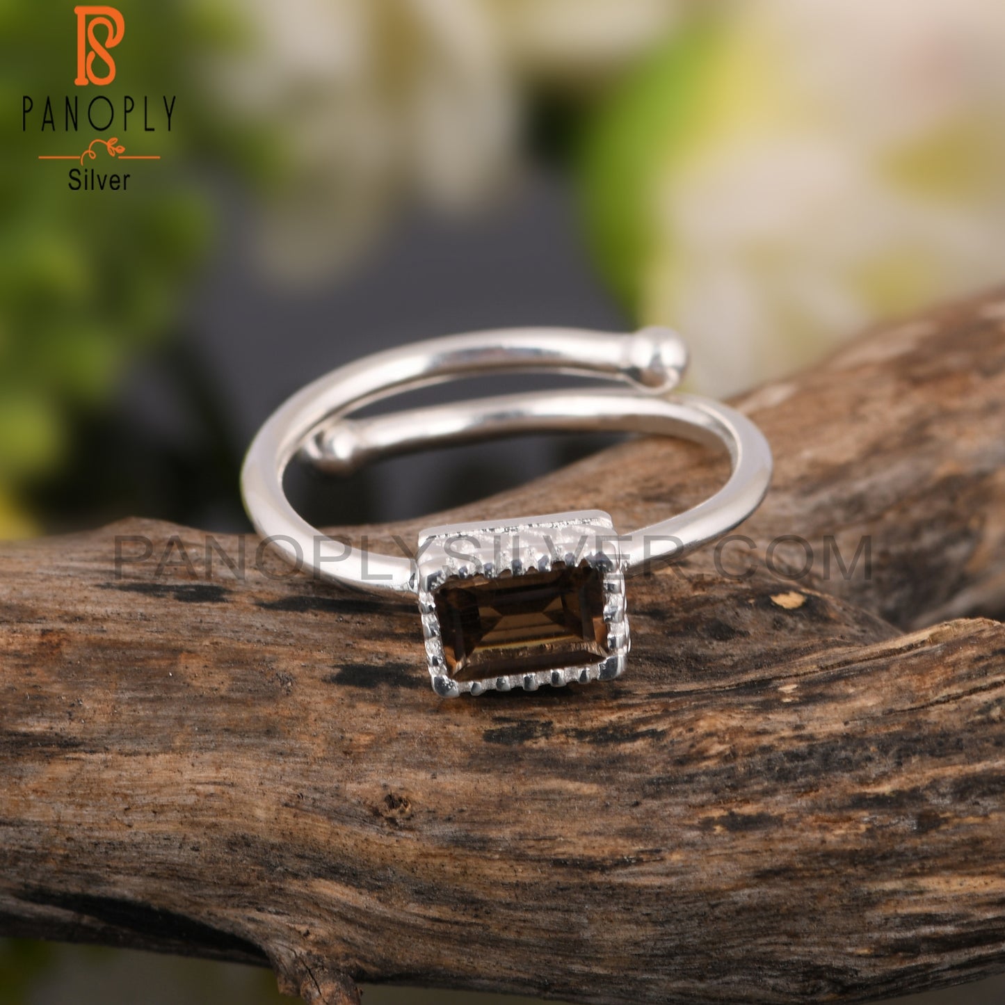 Smoky Beguette Shape 925 Sterling Silver Ring