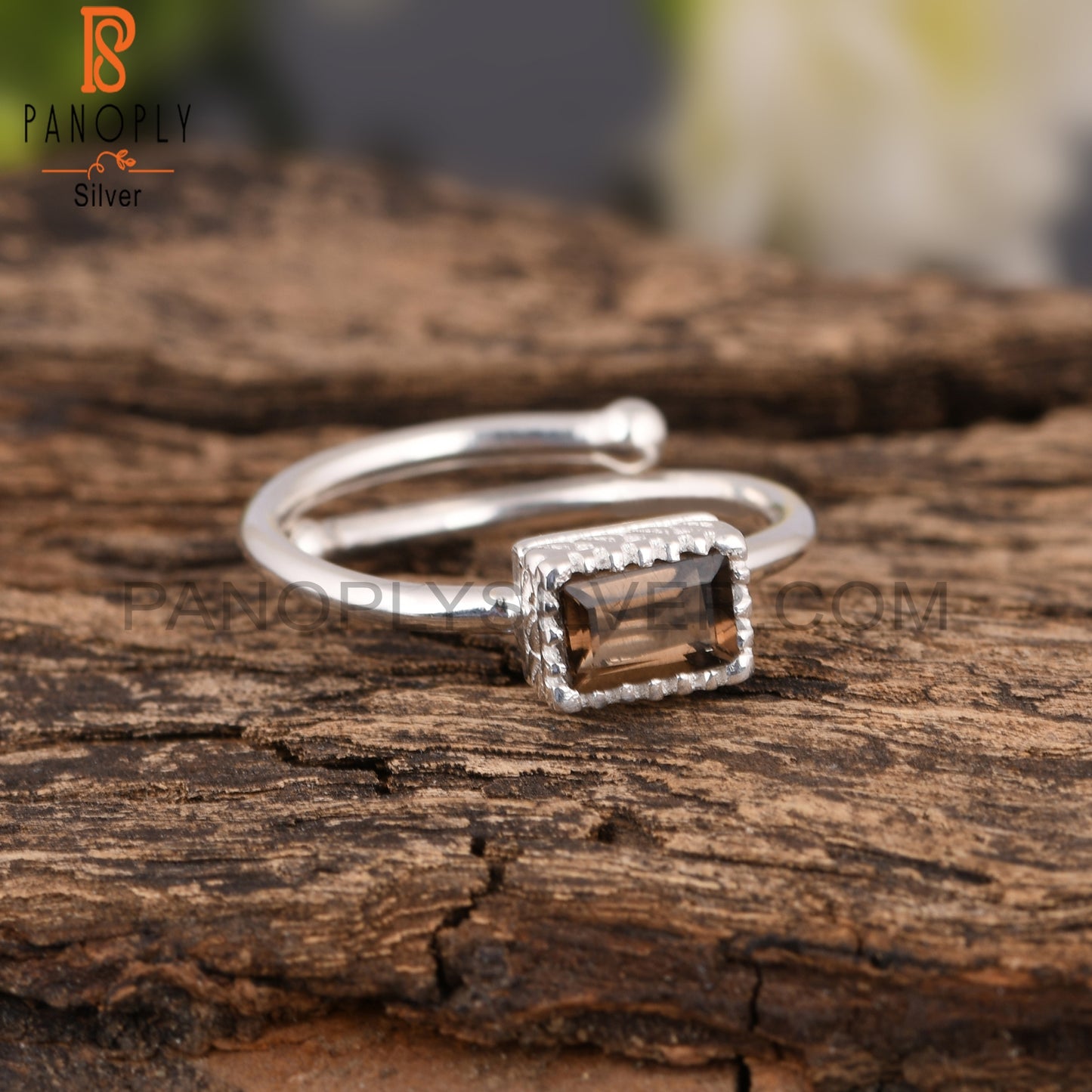 Smoky Beguette Shape 925 Sterling Silver Ring