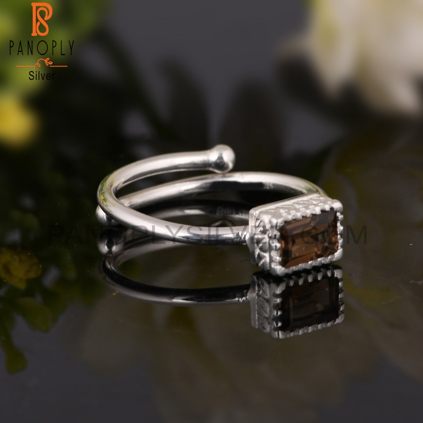 Smoky Beguette Shape 925 Sterling Silver Ring