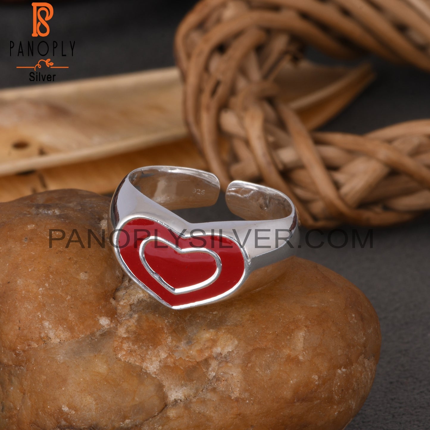 Red Heart Enamel 925 Sterling Silver Ring