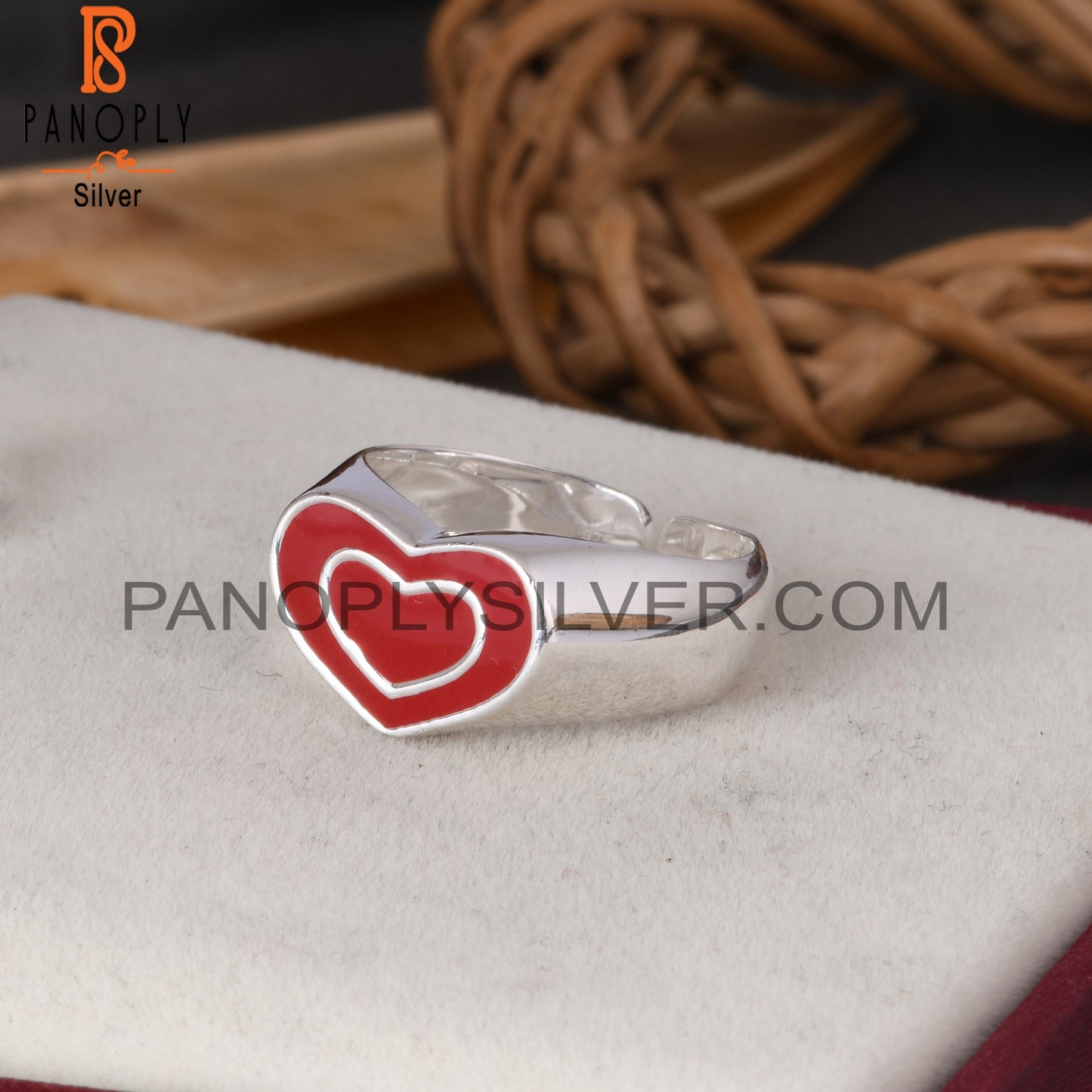 Red Heart Enamel 925 Sterling Silver Ring